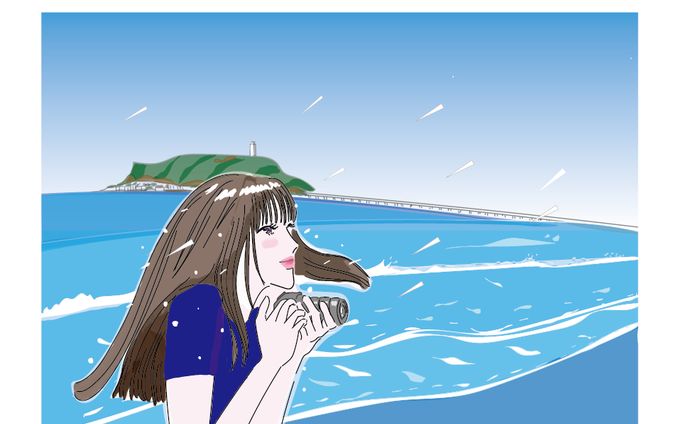 海とカメラ女子