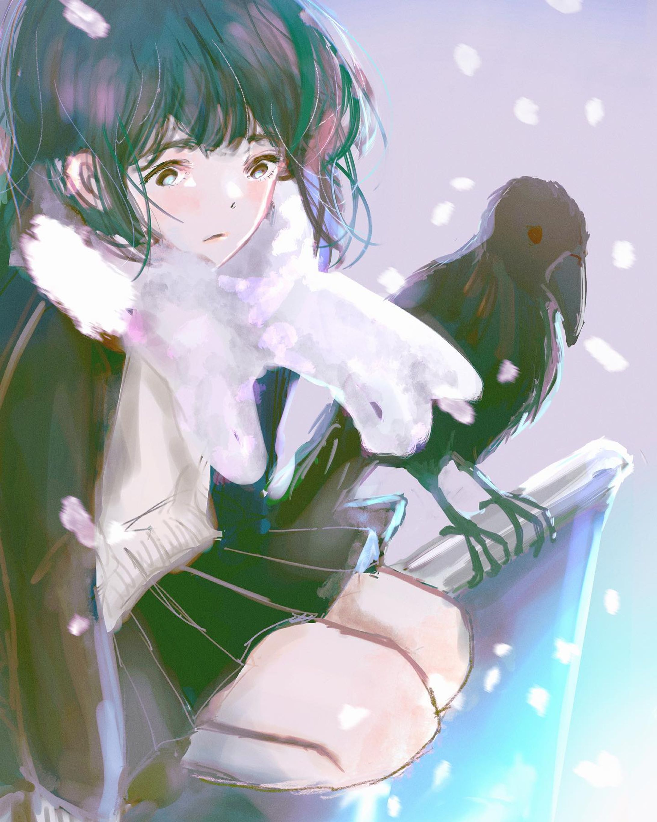 とまり木

雪の上をカラスが歩いていて、とてもカッコよくてきれいだったのですけど、寒そうだったな🦅

突然線ではなくて面から描きたくなる時が定期的にやってきます。私が気分屋なだけでしょうか。

#烏#crow
#女子高生#マフラー

#procreate #illustration #Illustrator 
#kawaii#drawing #artist #anime #anipiccom #anipraillustration#イラスト #イラストレーション #ガールズイラスト #イラストグラム #線画 #絵描き #デジタルイラスト #イラストレーター #軽美術部 #絵描きさんと繋がりたい #일러스트　#插图

@keivi.jp-1