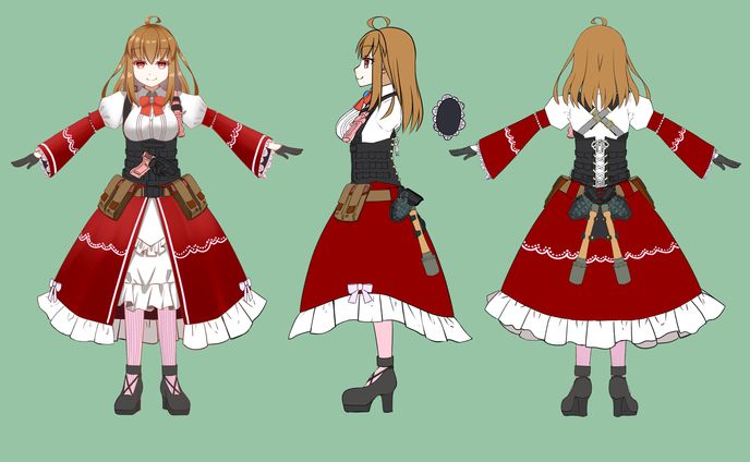 戦うメイドさんキャラデザ三面図