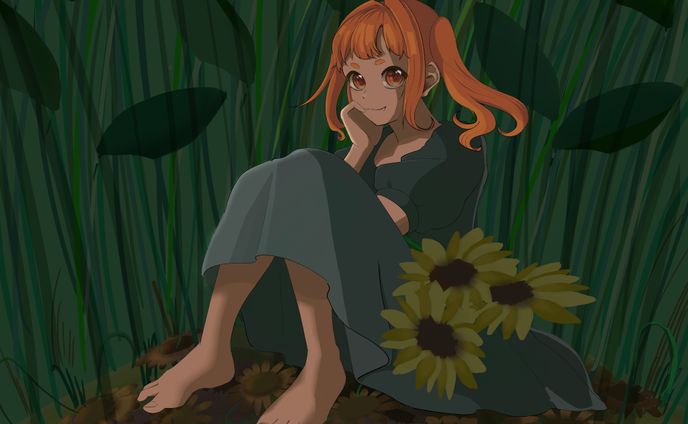 少女とひまわり