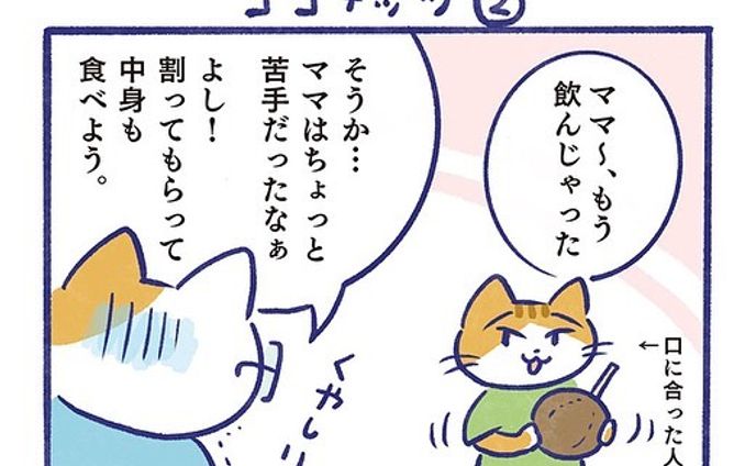 ココナッツの続き2️⃣
わたしはちょっと苦手だったけど、子どもは美味しく飲んでて不思議だった。

#manga 
#マンガ
#4コマ漫画 
#4koma 
#ココナッツ
#coconut 
#ココナッツウォーター