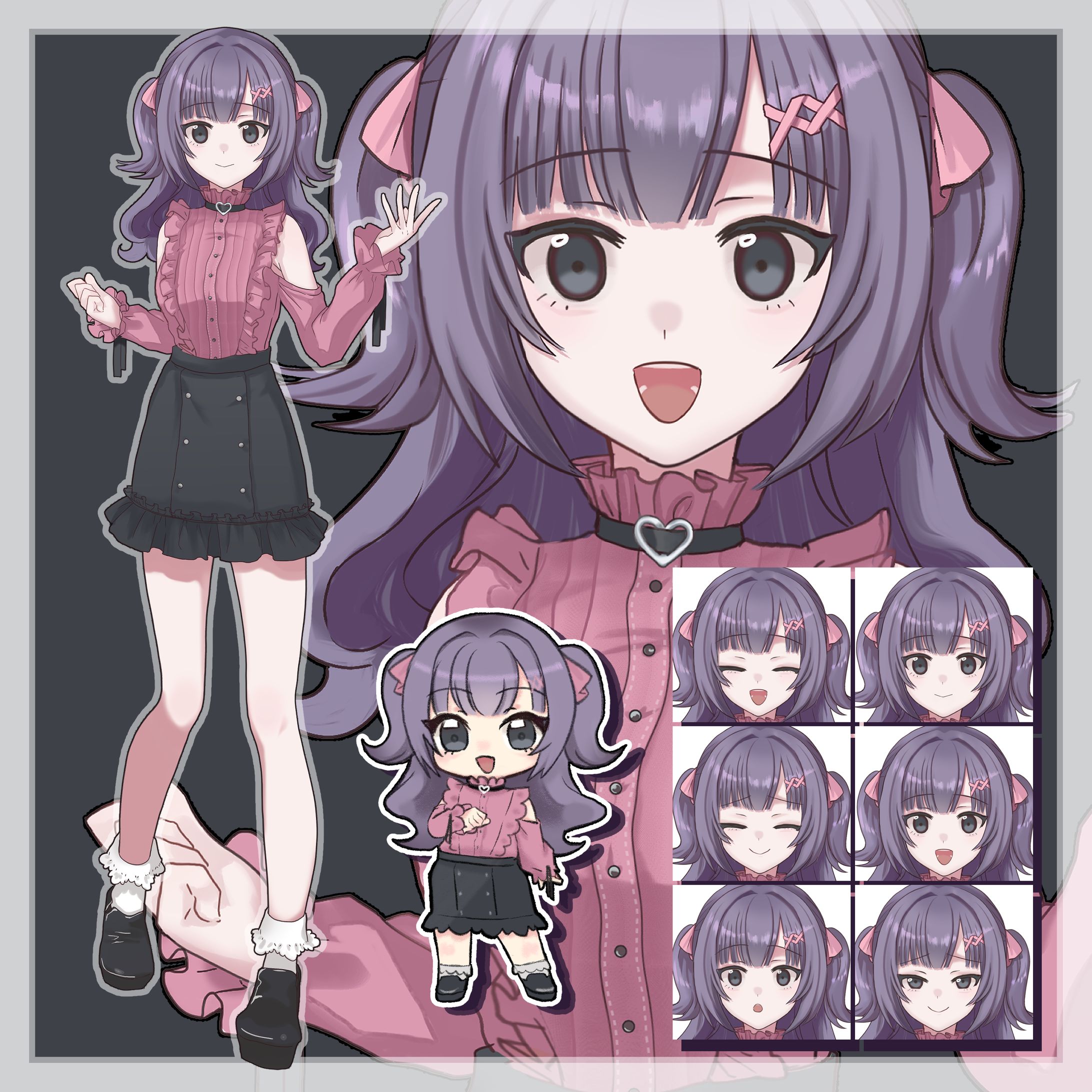 OC_キャラクターデザイン_adopt_地雷服_紫髪_ツーサイドアップ-1