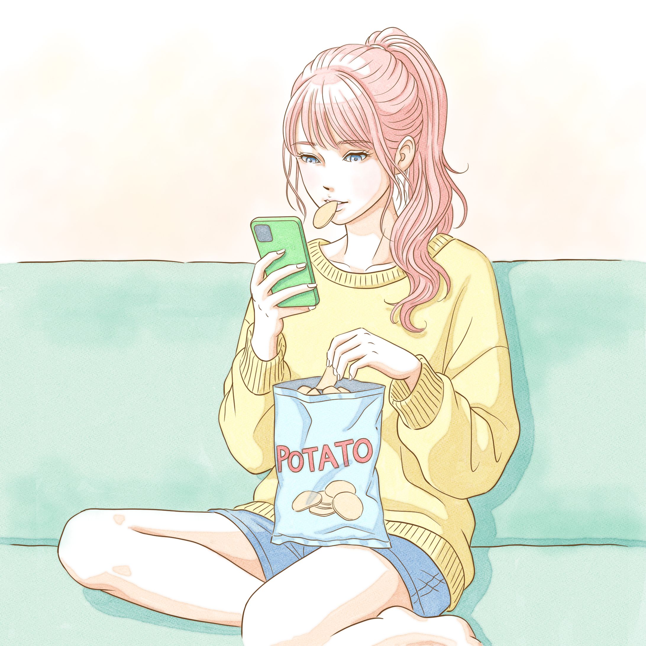 ポテチを片手にスマホを楽しむ休日-1