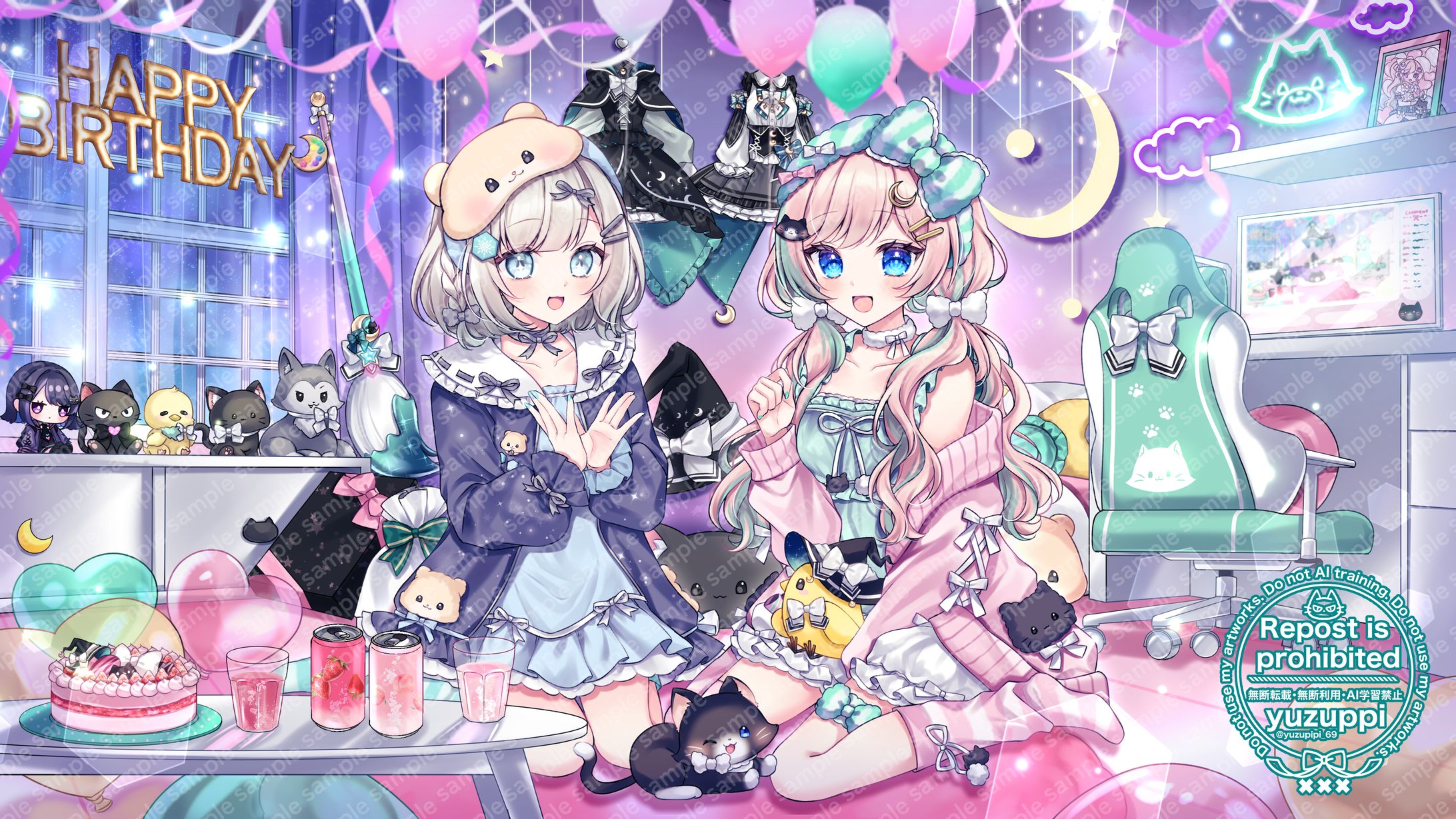 【ご依頼】ゆえ様より、黒百合ももね様お誕生日お祝いイラスト-1