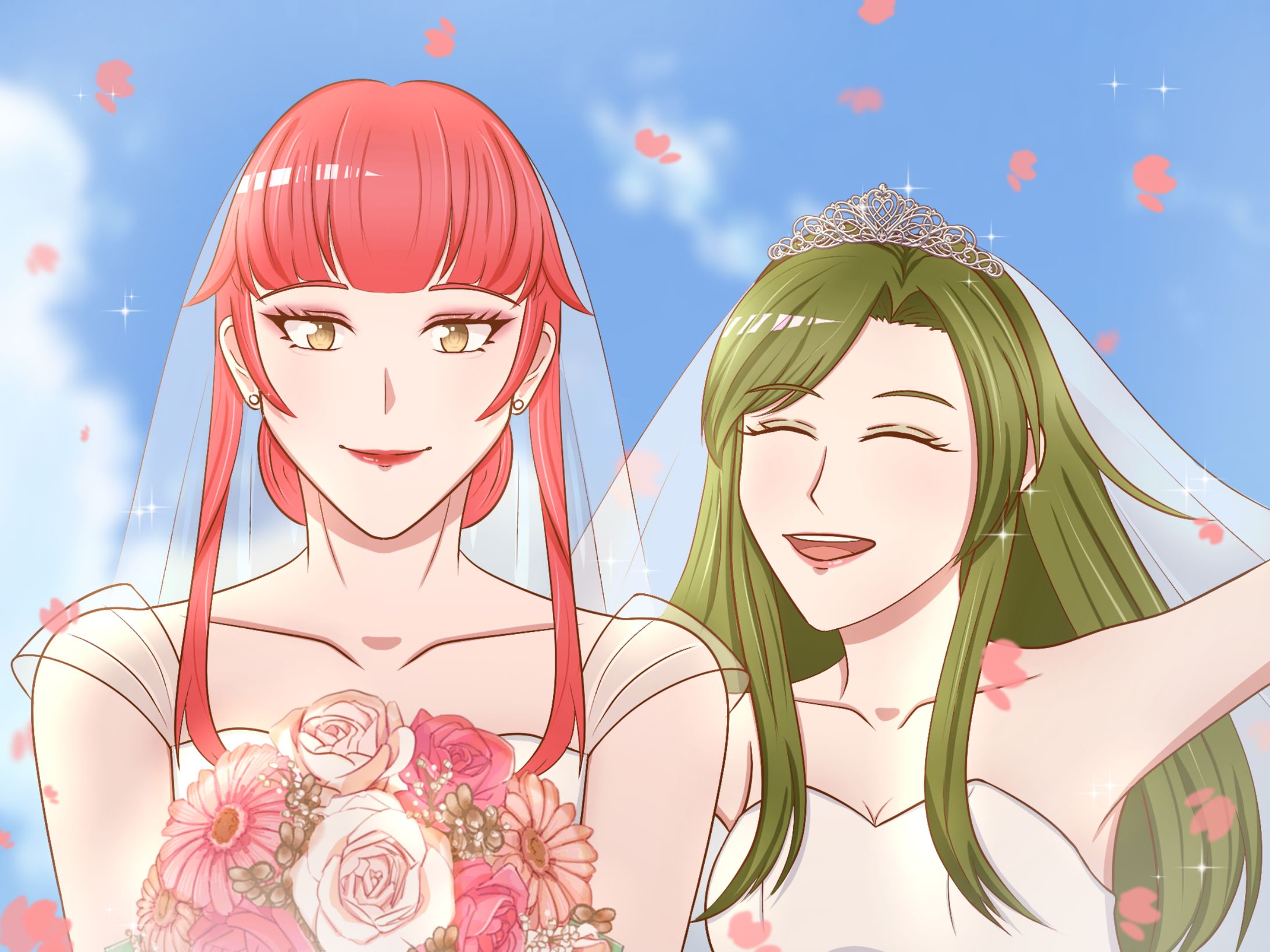 [bust up couple illustration with background] Anne and Heanna-1