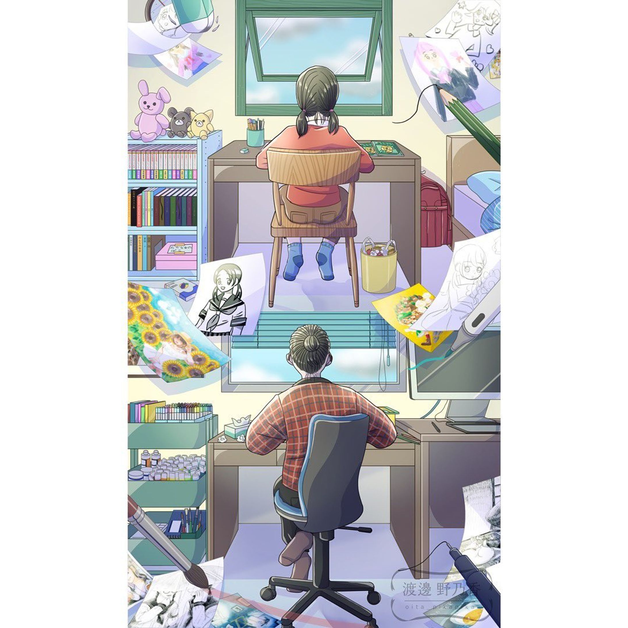 【変わるもの・変わらないもの】

私は何か変わったのかな。今も変わらずに絵を描き続けている。やっていることはあの頃と変わらない。
 ただ、描いている絵だけが重ねてきた月日を反射して、キラキラと輝いて見える。

完成日：2023年2月19日
制作期間：5日
使用画材：CLIP STUDIO PAINT

GENSEKIのコンテストに応募するために制作しました

 #illustration  #illust  #illustgram  #artist  #originalillustration  #genseki  #イラスト  #いらすとぐらむ  #イラストグラム  #イラストレーション  #絵  #絵描き  #お絵描き  #clipstudiopaint  #change  #illustrator-1