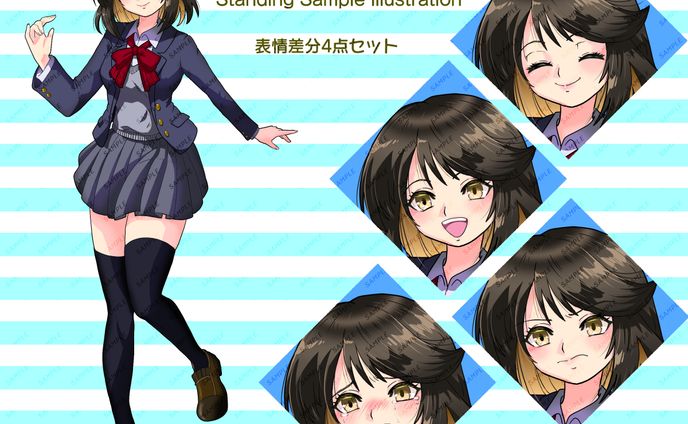 立ち絵見本1（女子高生）表情差分セット