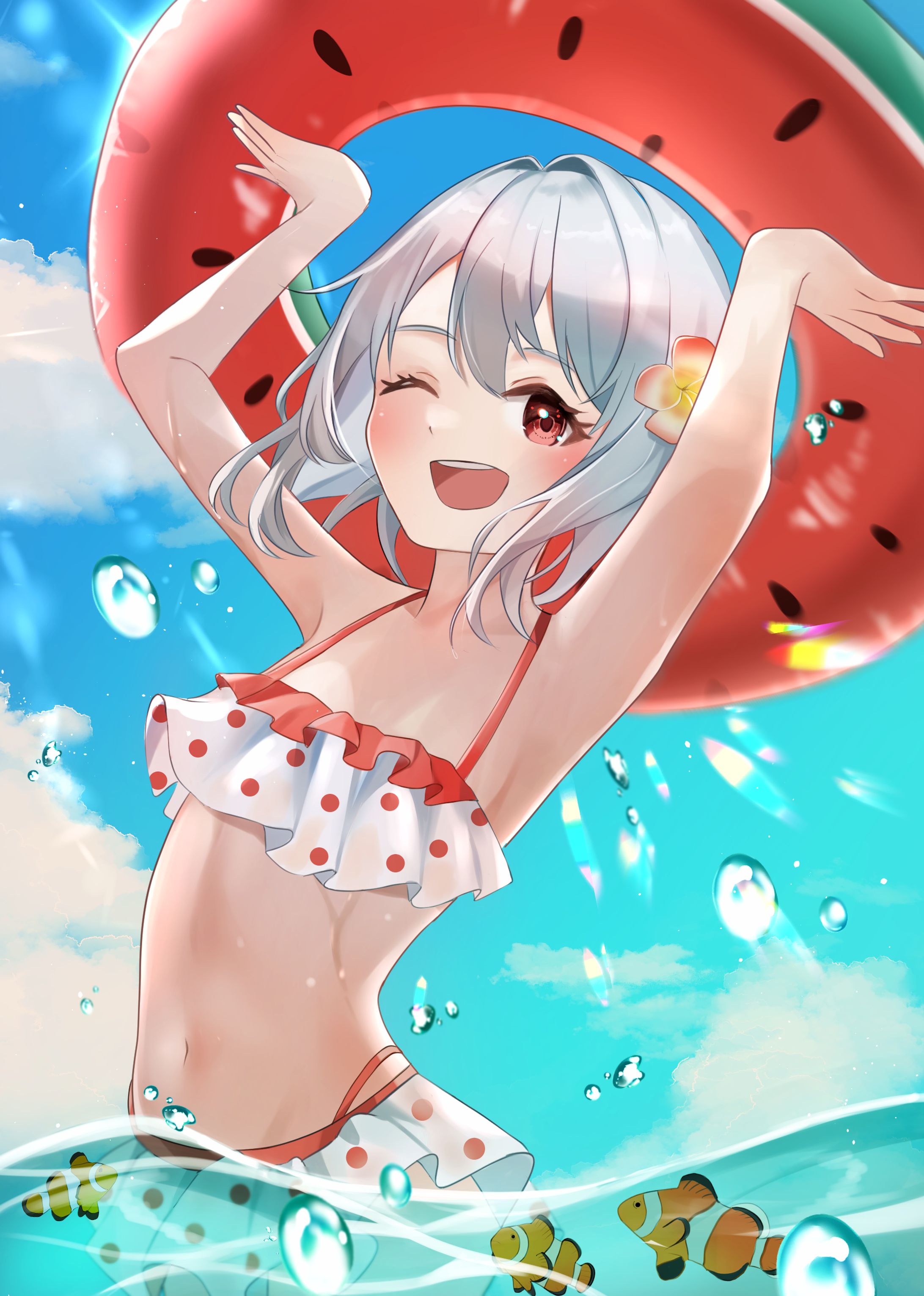 【創作イラスト】スイカ浮き輪-1