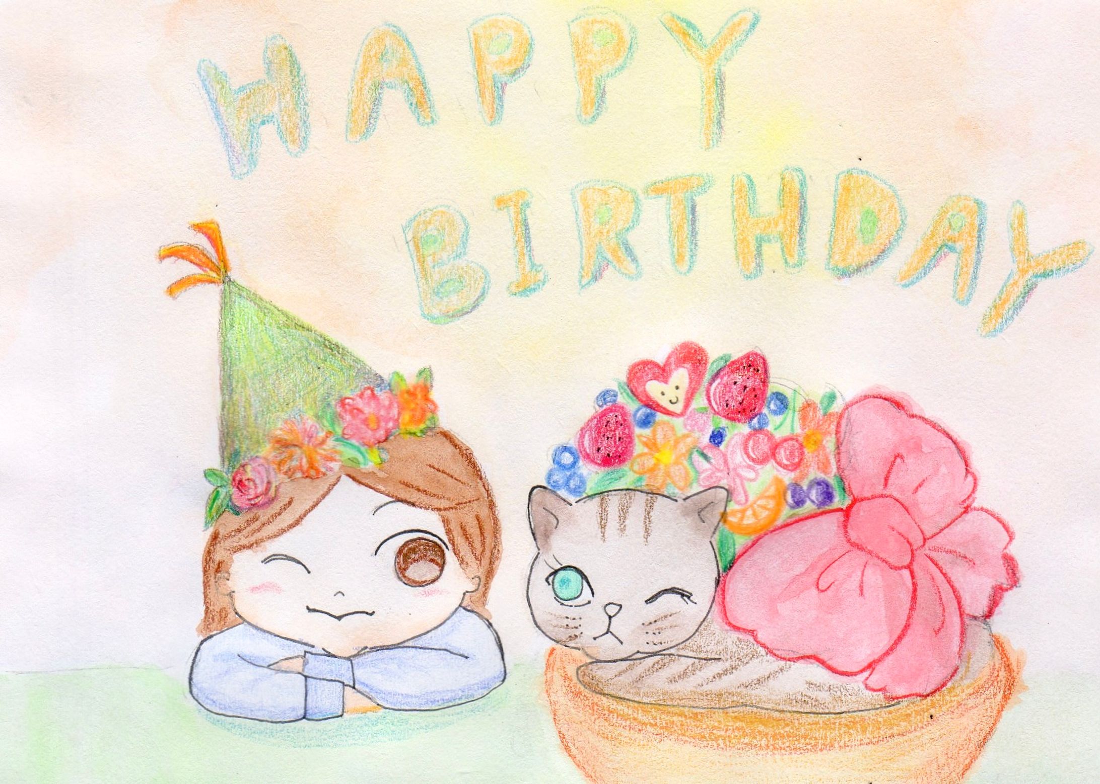 女の子とラッピングねこ🎂-1