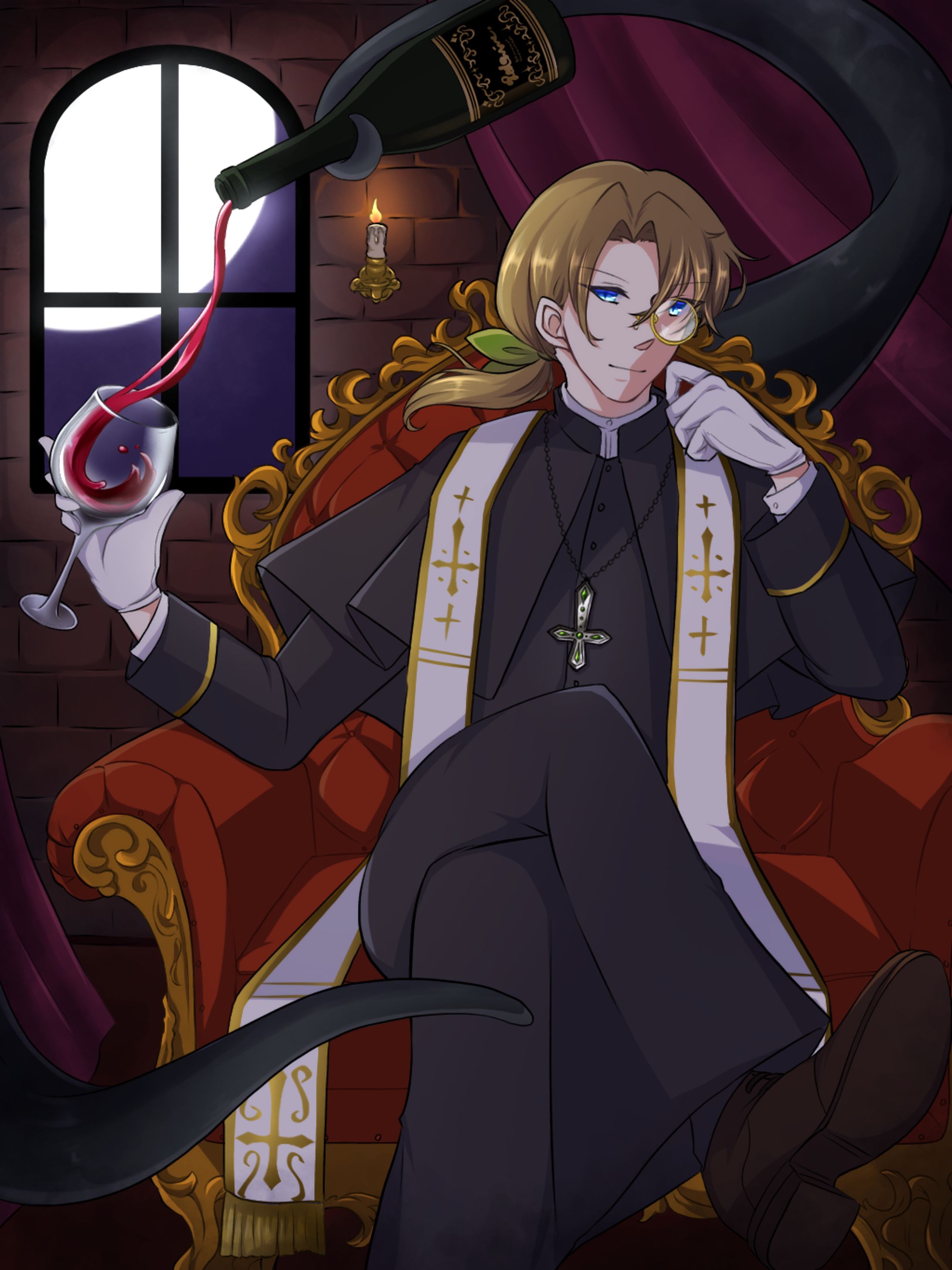触手服 一枚絵】神父服の男性が触手を携えるイラスト