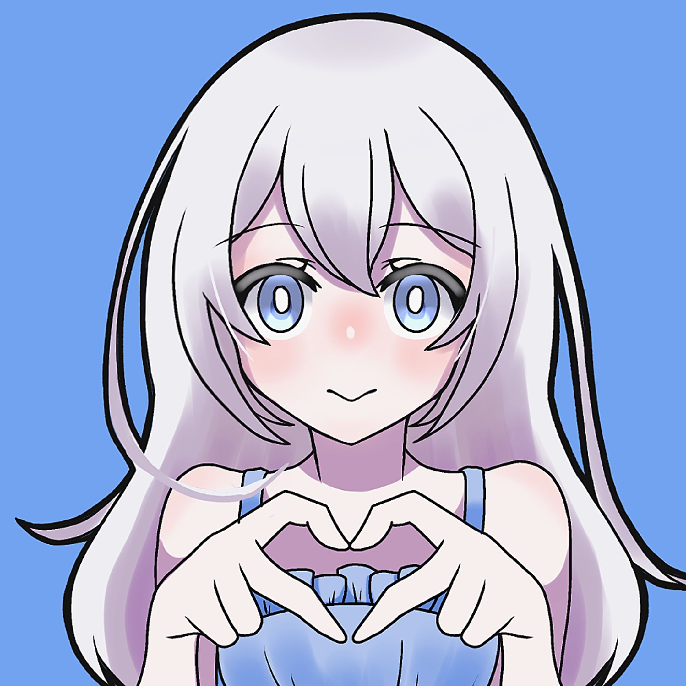 フリーアイコン　銀髪少女　青背景　指ハート-1