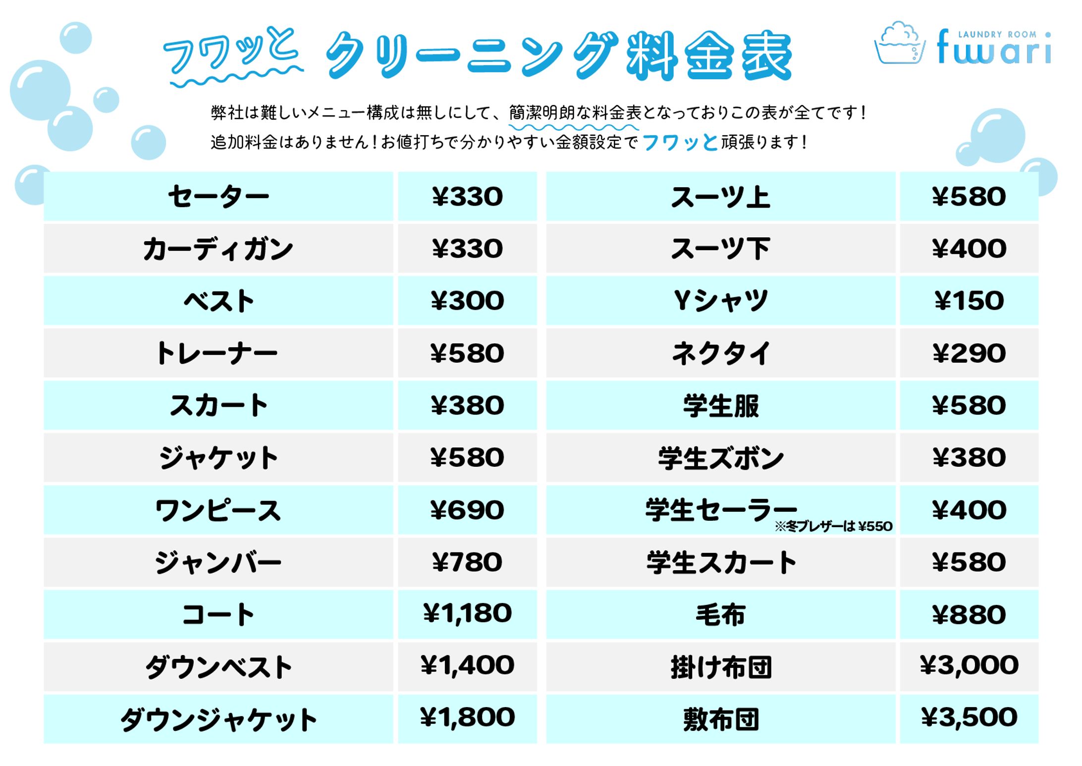 コインランドリー料金表-1