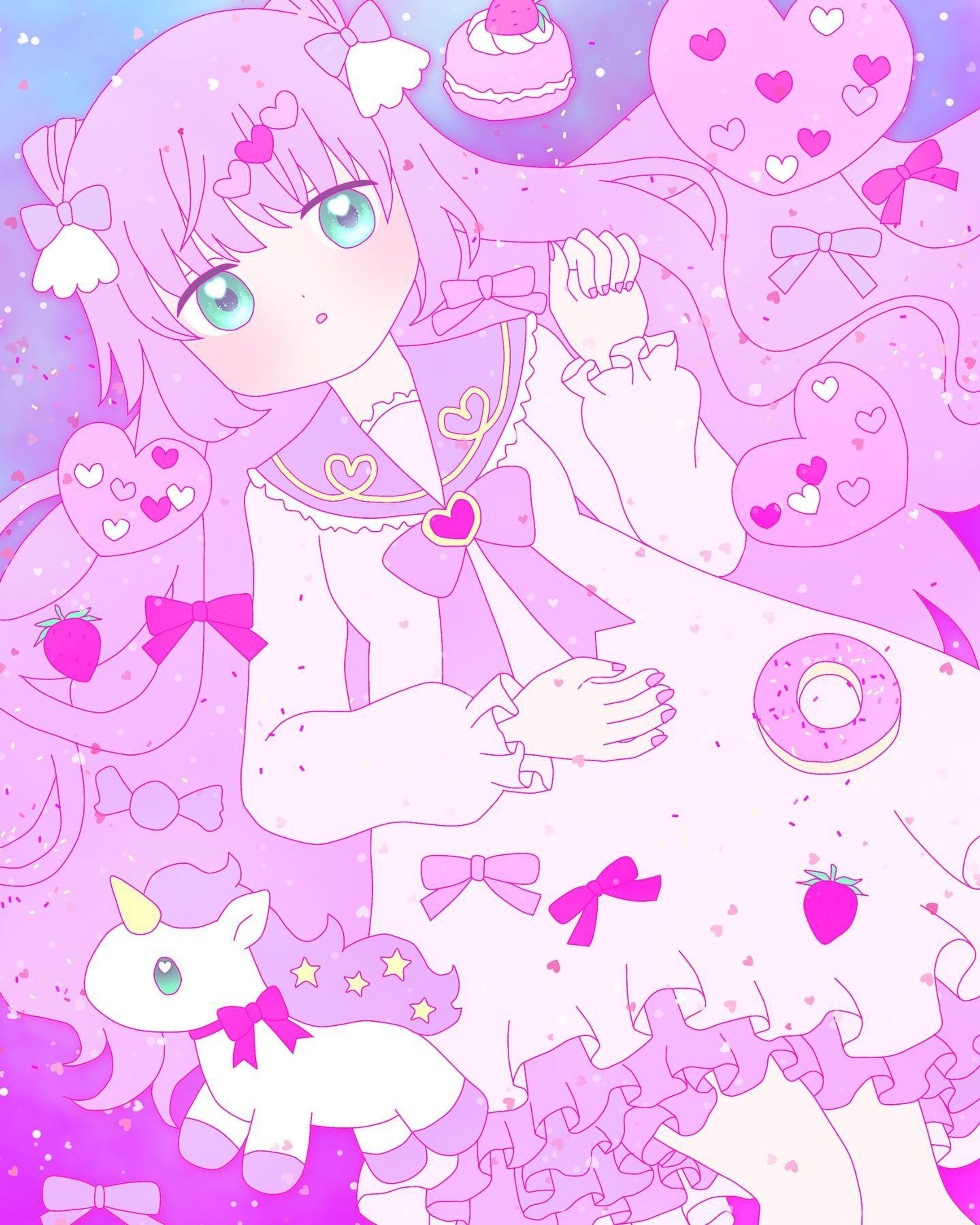 ゆめかわちゃん🦄
#お絵描き　#イラスト　#女の子　#ゆめかわいい　#ロリィタ　#フリル　#セーラー服　#ユニコーン　#ハート　#illust #illustration-1
