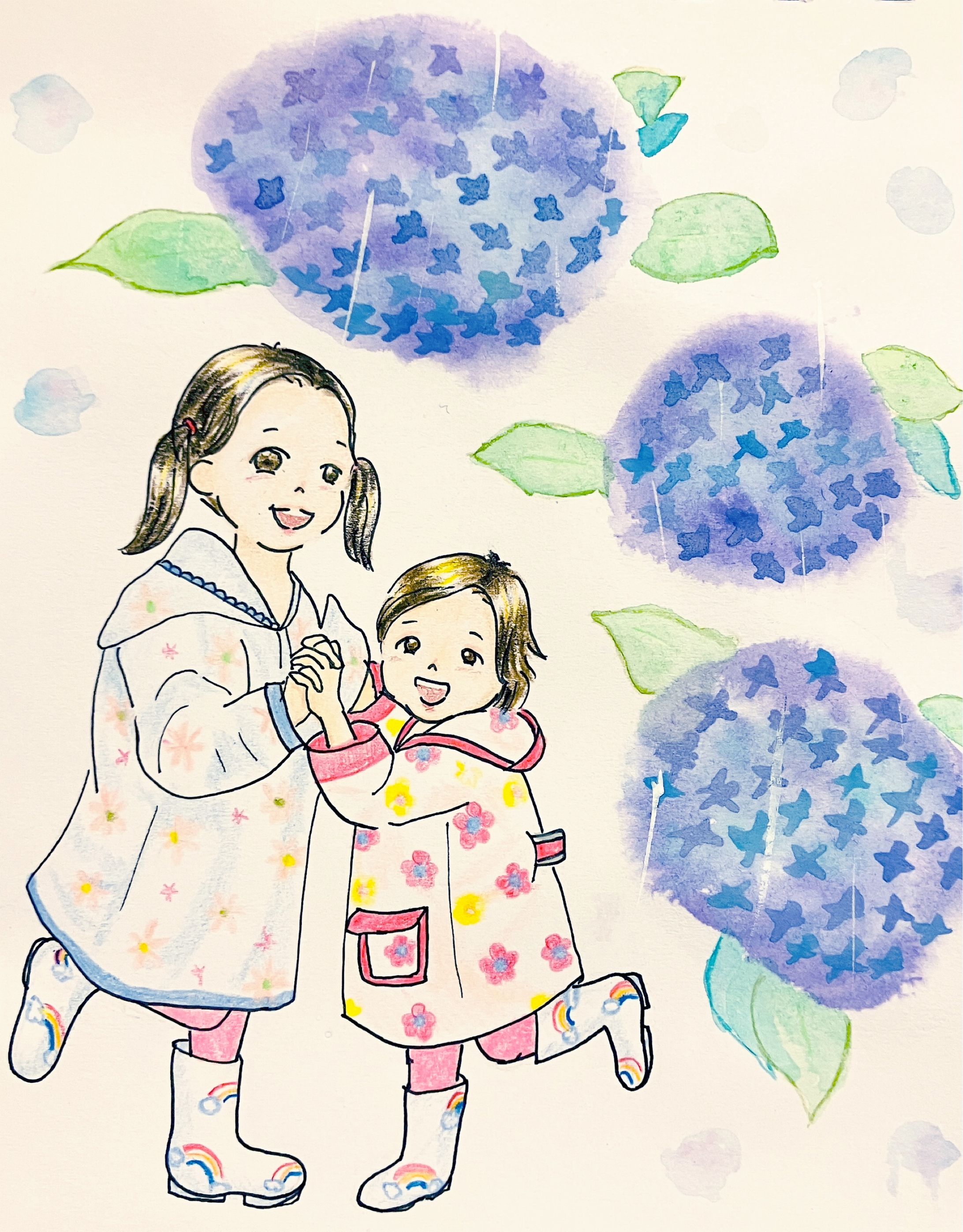 水彩　あじさいダンス-1