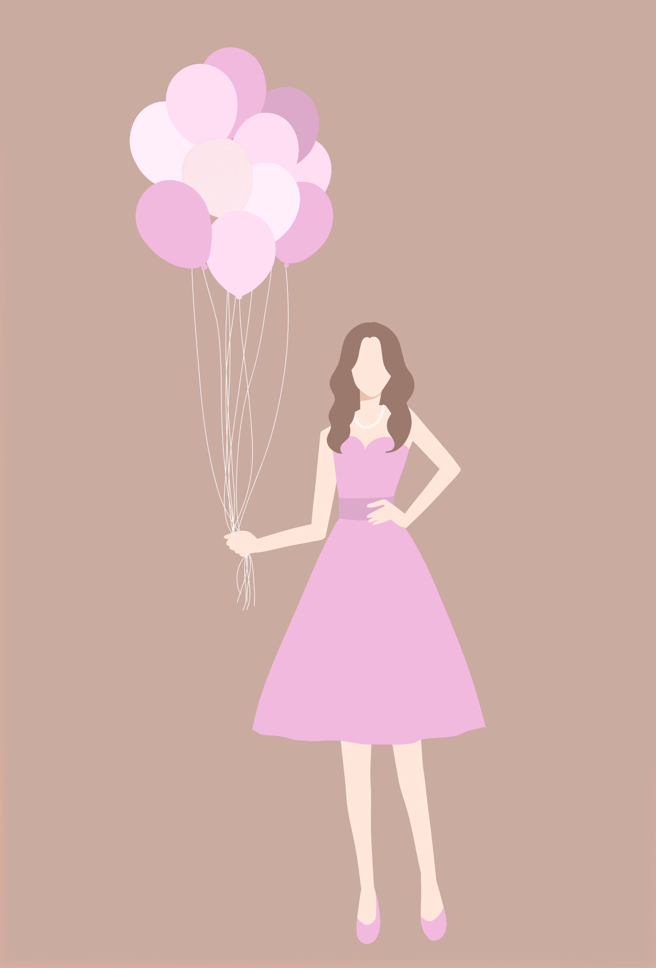 フラットイラスト　風船を持つ女性-1