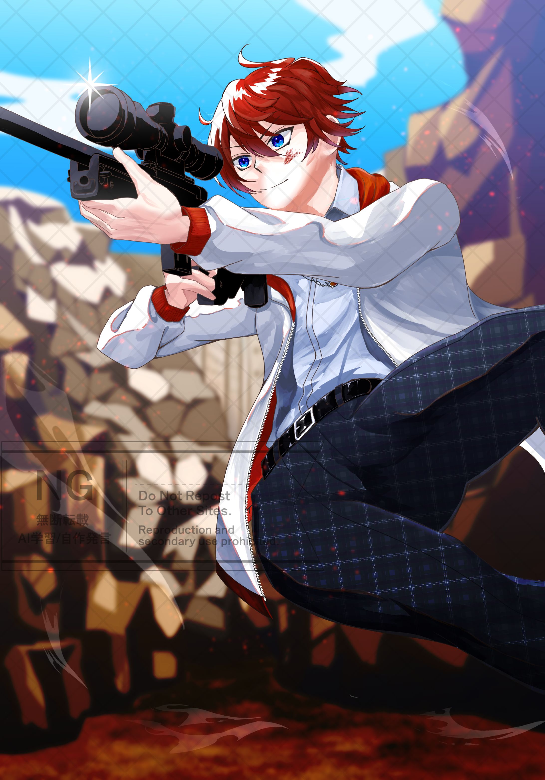 [一枚絵]銃を構えた少年-1