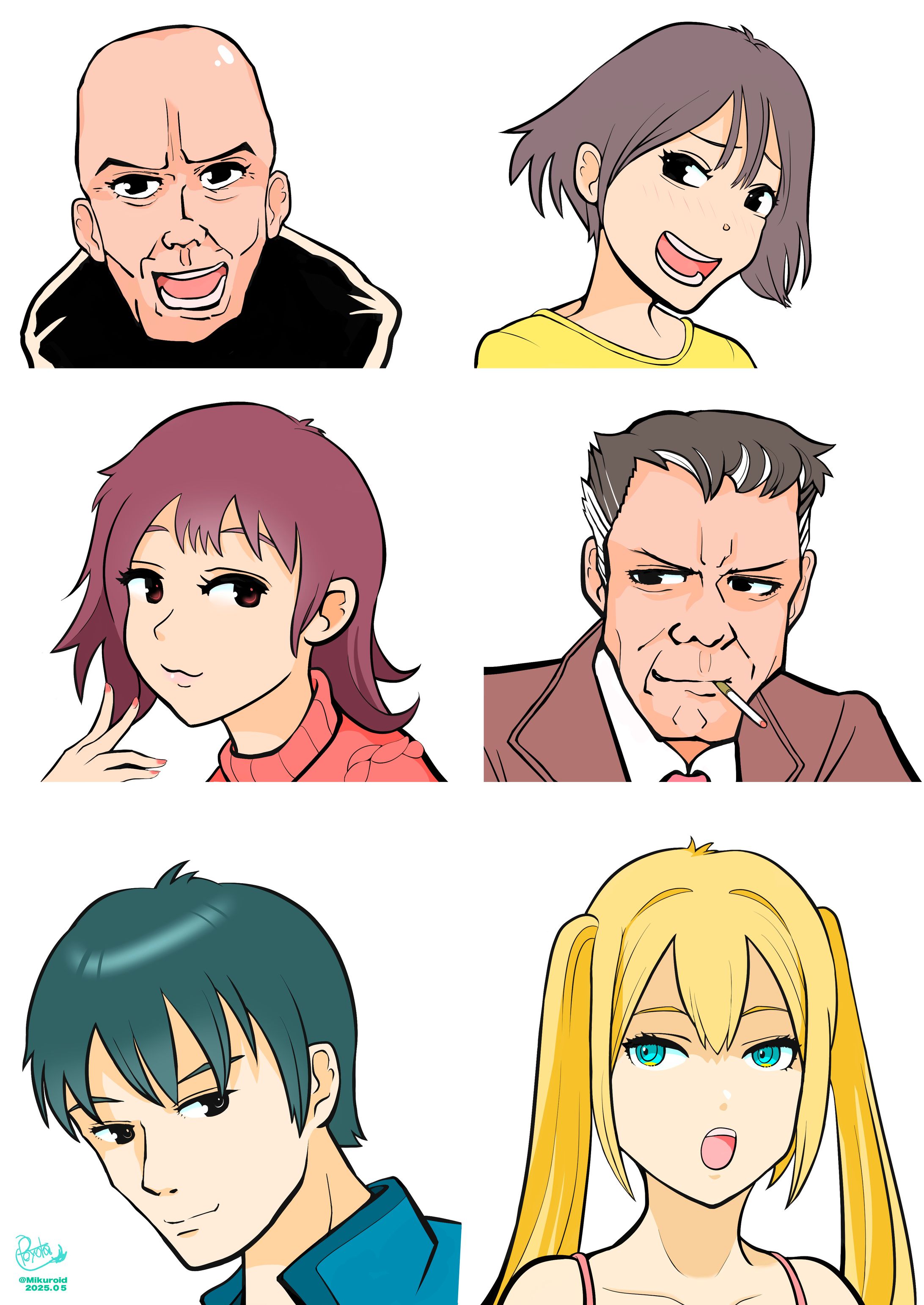 似顔絵六人カラーサンプル集パターン１-1