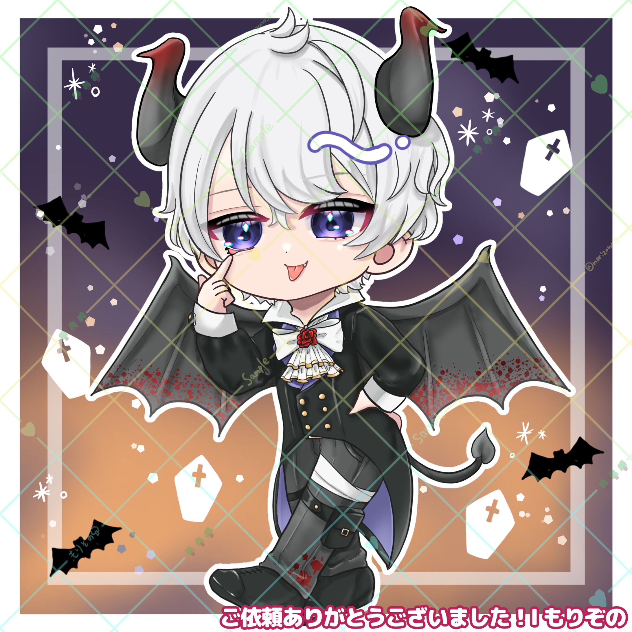 【ご依頼】くろいぬ様ハロウィンミニキャライラスト-1