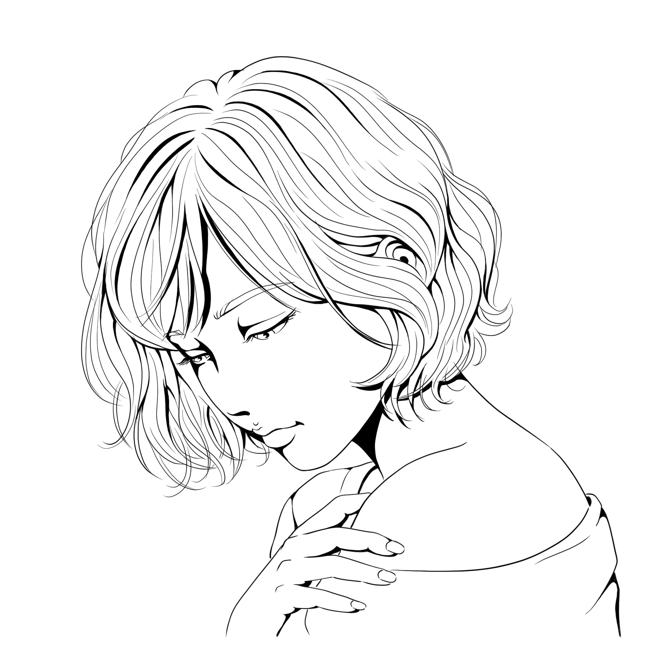 アンニュイな表情のショートヘア女性-1