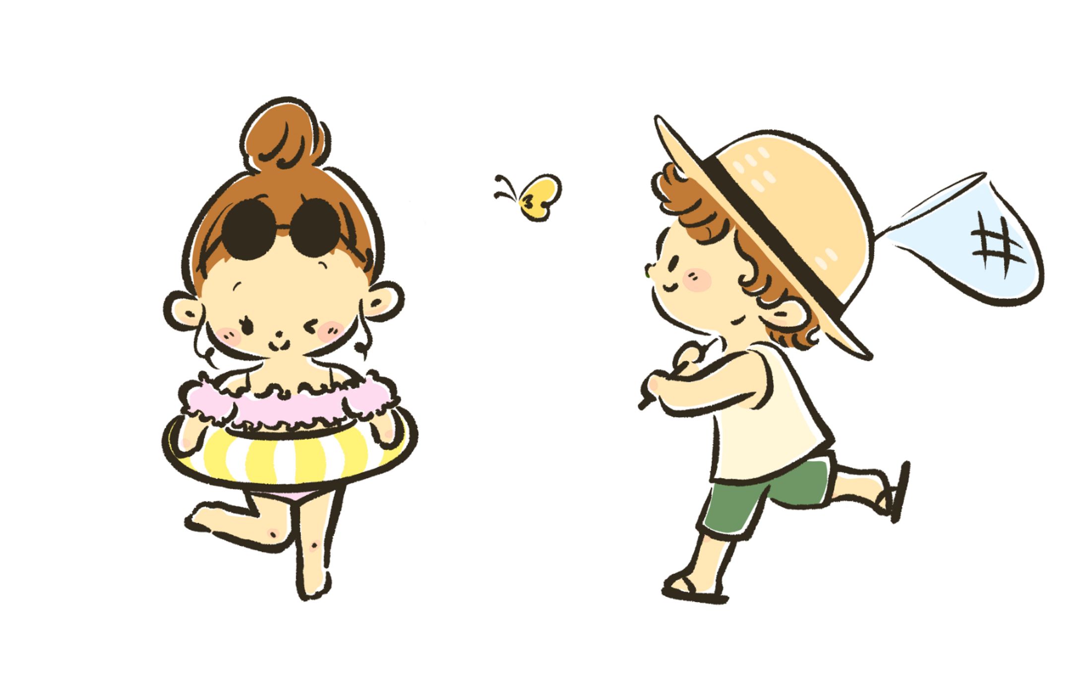 女の子、男の子ー夏イラスト（ご依頼品）-1