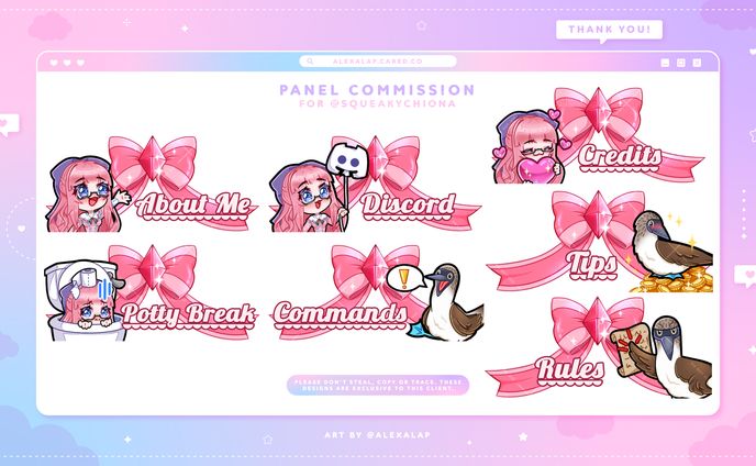 Twitch panels for SqueakyChiona