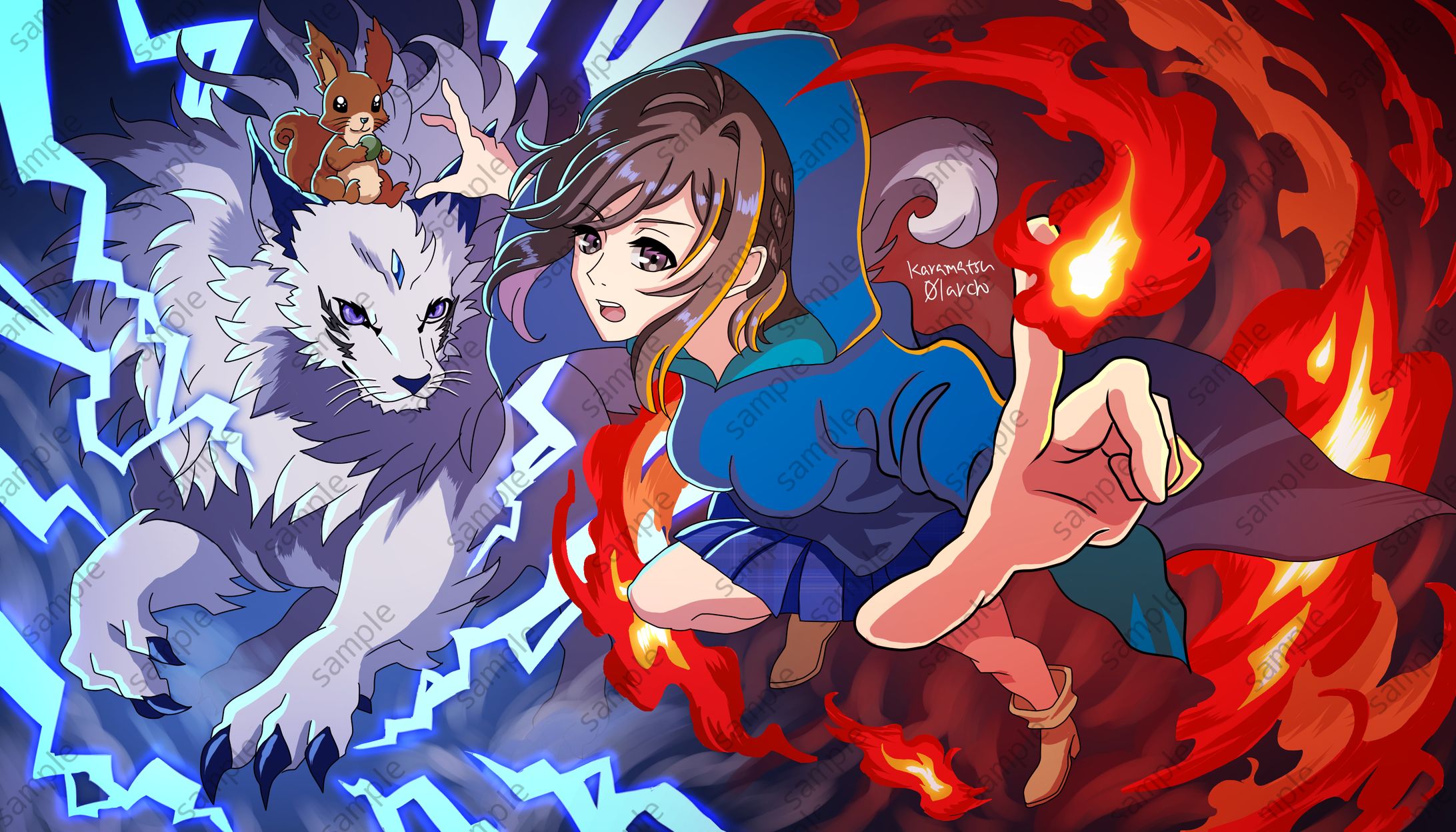 有償ご依頼イラスト「優花とフニオとマロン」 -1