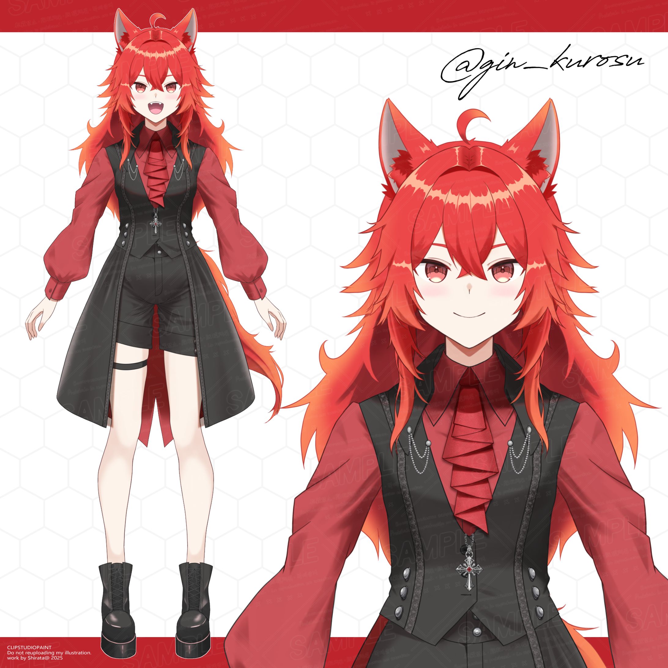 黒朱ぎん 様　パーツ分け立ち絵・三面図-1