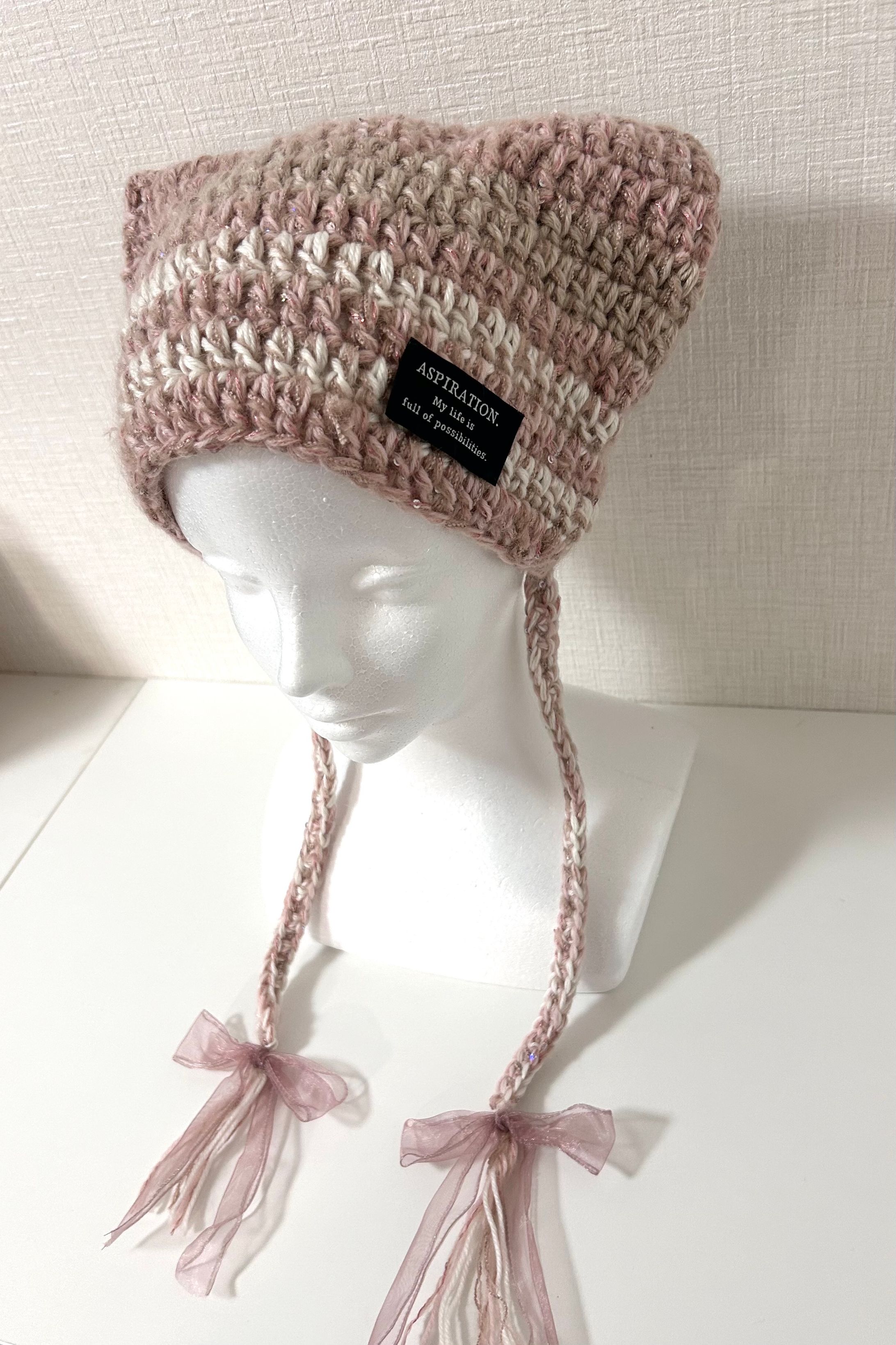 猫耳ニット帽(ピンク)-1