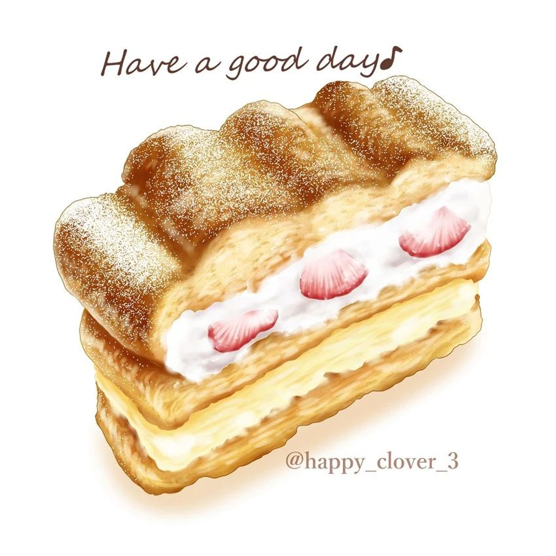ふわふわ生地に苺とクリーム♪
カルディナール・シュニッテンというケーキだそうです☕。

#ケーキイラスト #ケーキ #スイーツ #スイーツ #カルディナールシュニッテン #シュニッテン #たべものイラスト #食べ物イラスト #foodieart #foodillust #foodillustration #artwork #sweets #cake #kardinalschnitte #illustration-1