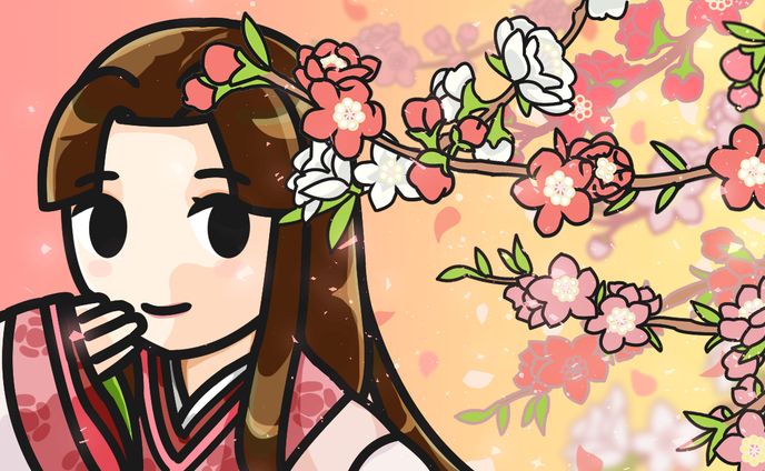 桃と十二単
