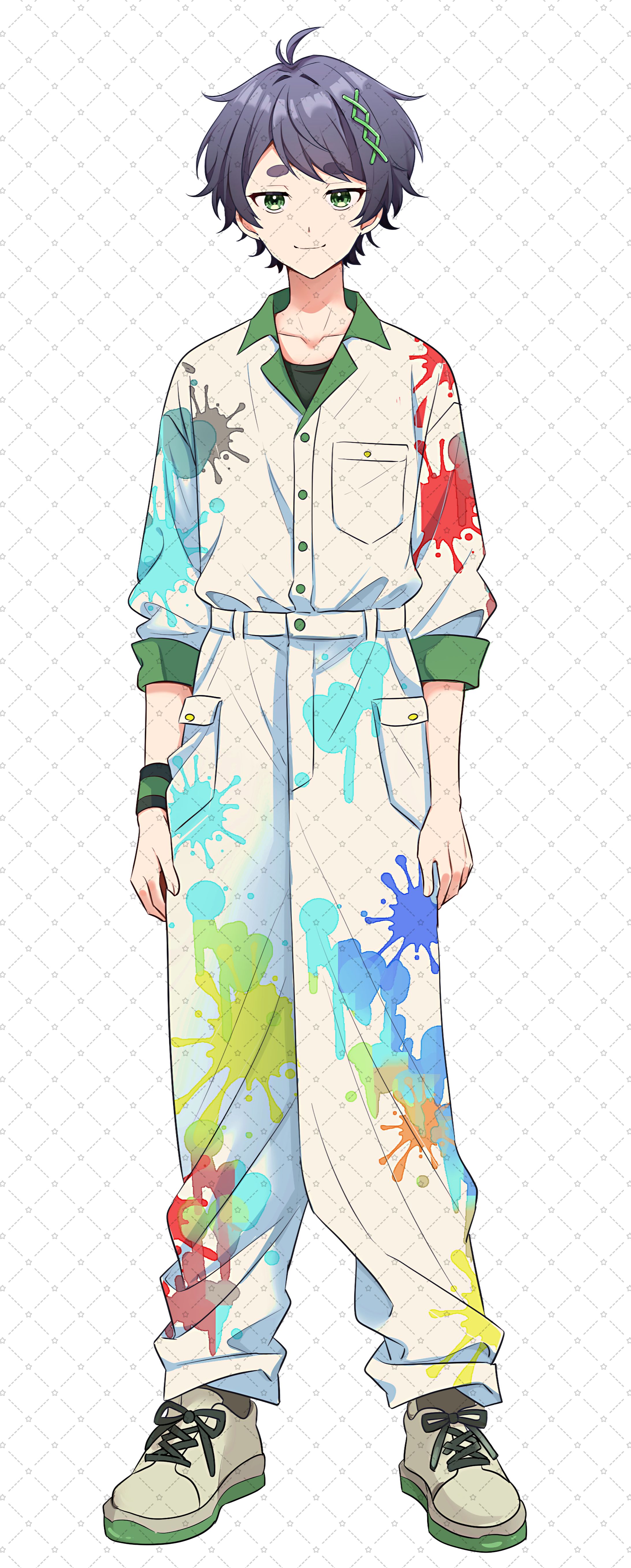 カラフルなつなぎを着た男性-1