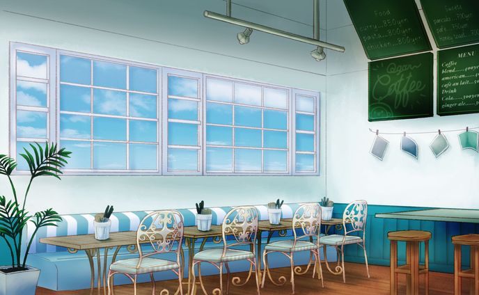 カフェ風の背景：ラフ画像