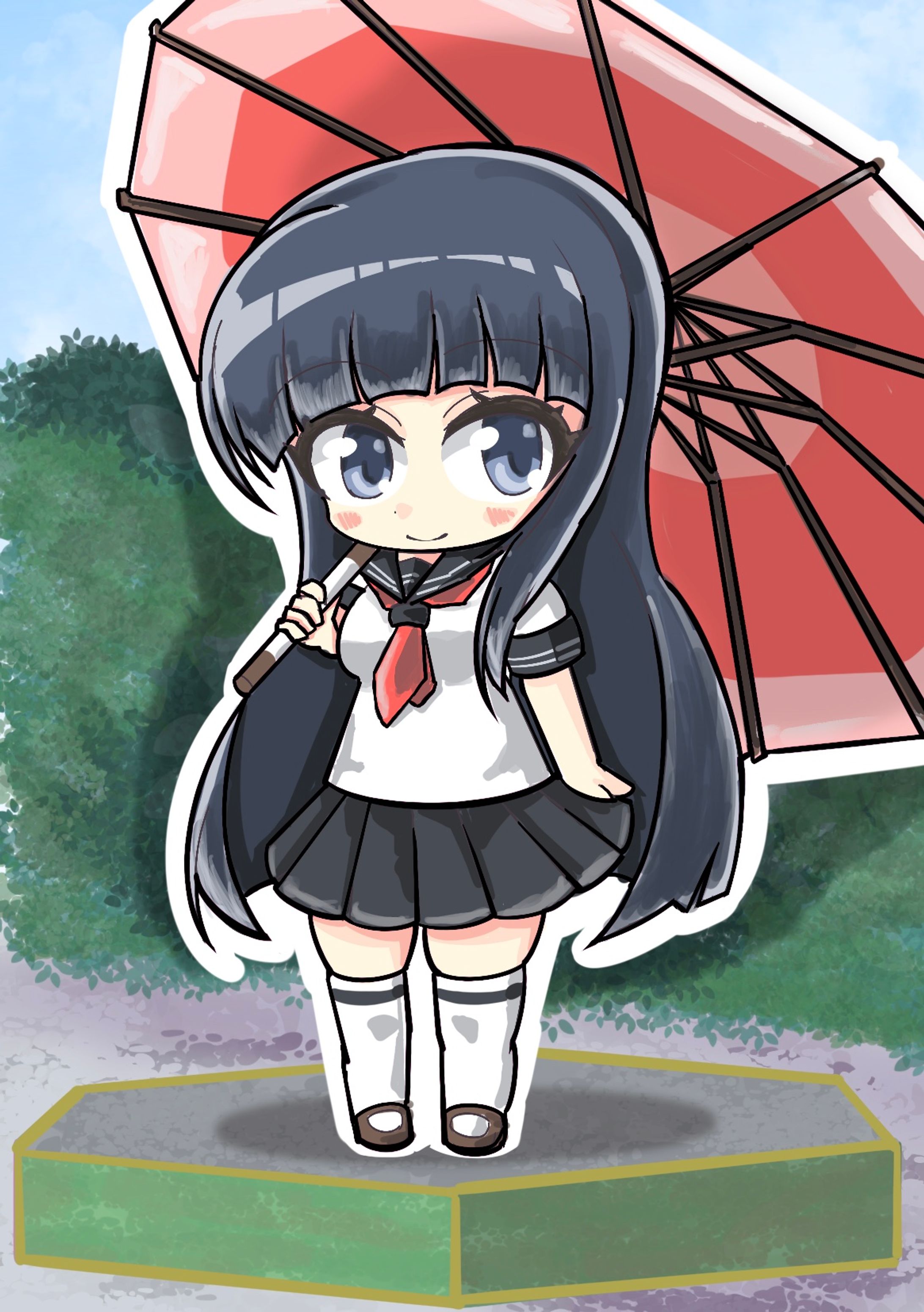 和傘を持った女の子のイラスト-1