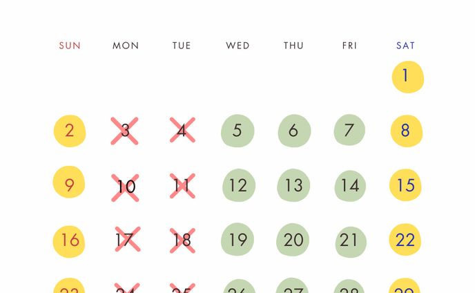 飲食店営業日カレンダー