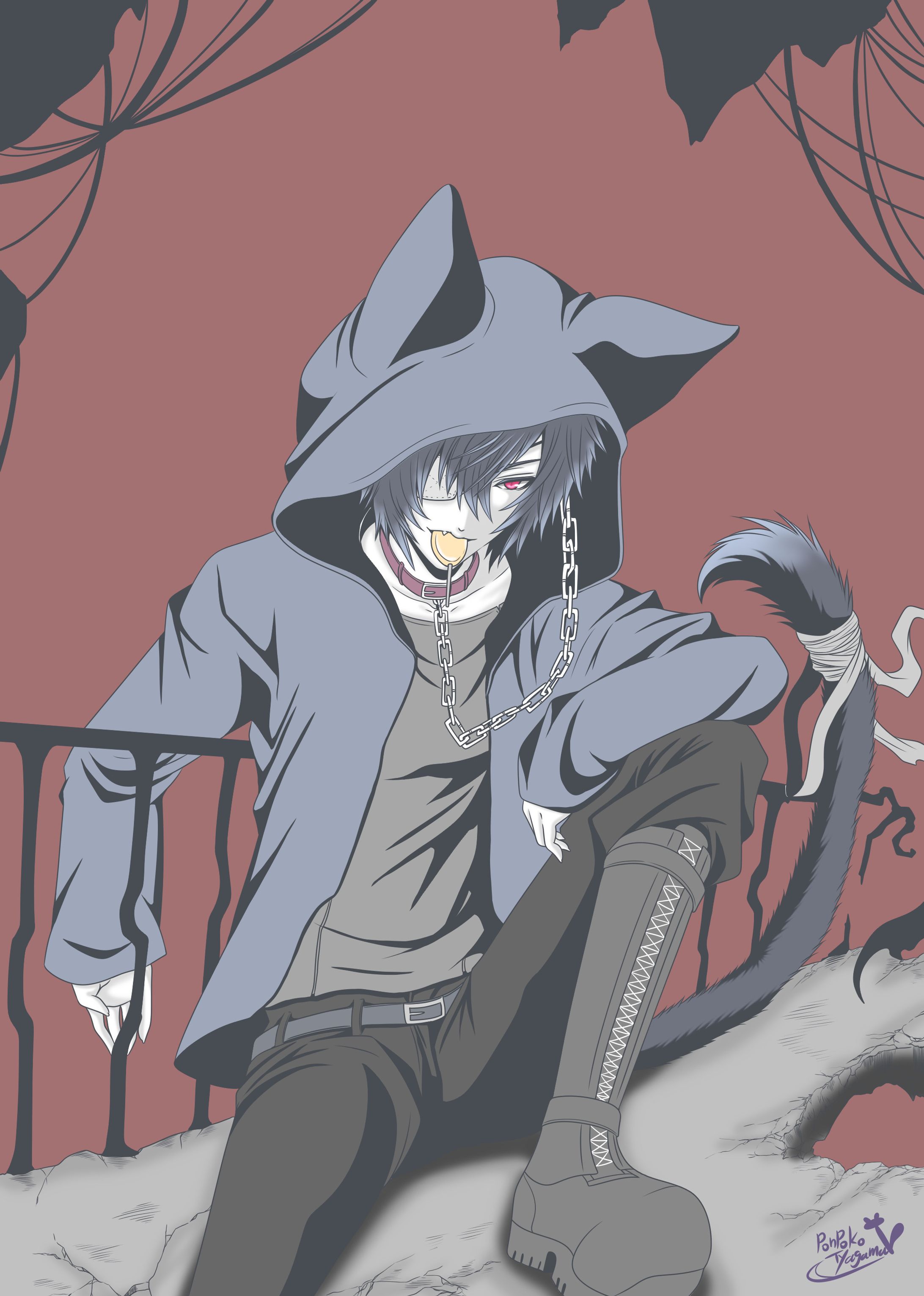 けもみみパーカーの青年-1