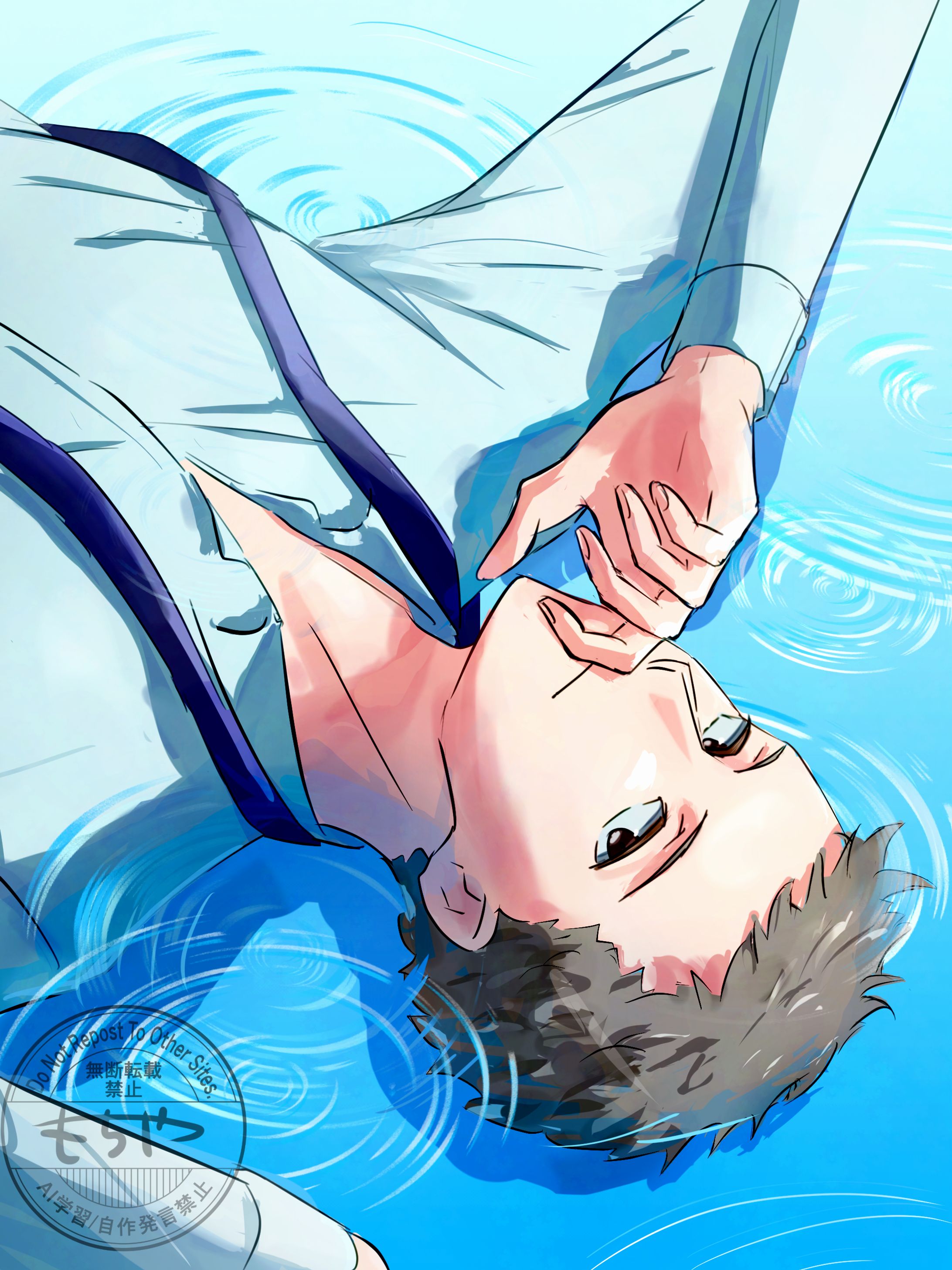 【オリジナル】man lying in the shallow water-1
