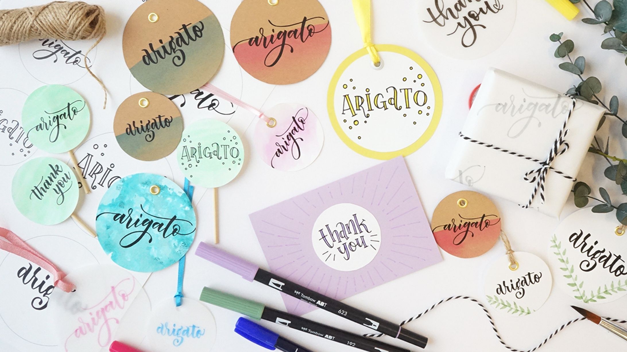 トンボ鉛筆「Fun Art Studio」ARCH DAYSトピックス内ハンドレタリングテンプレート(サンキュータグ)-1