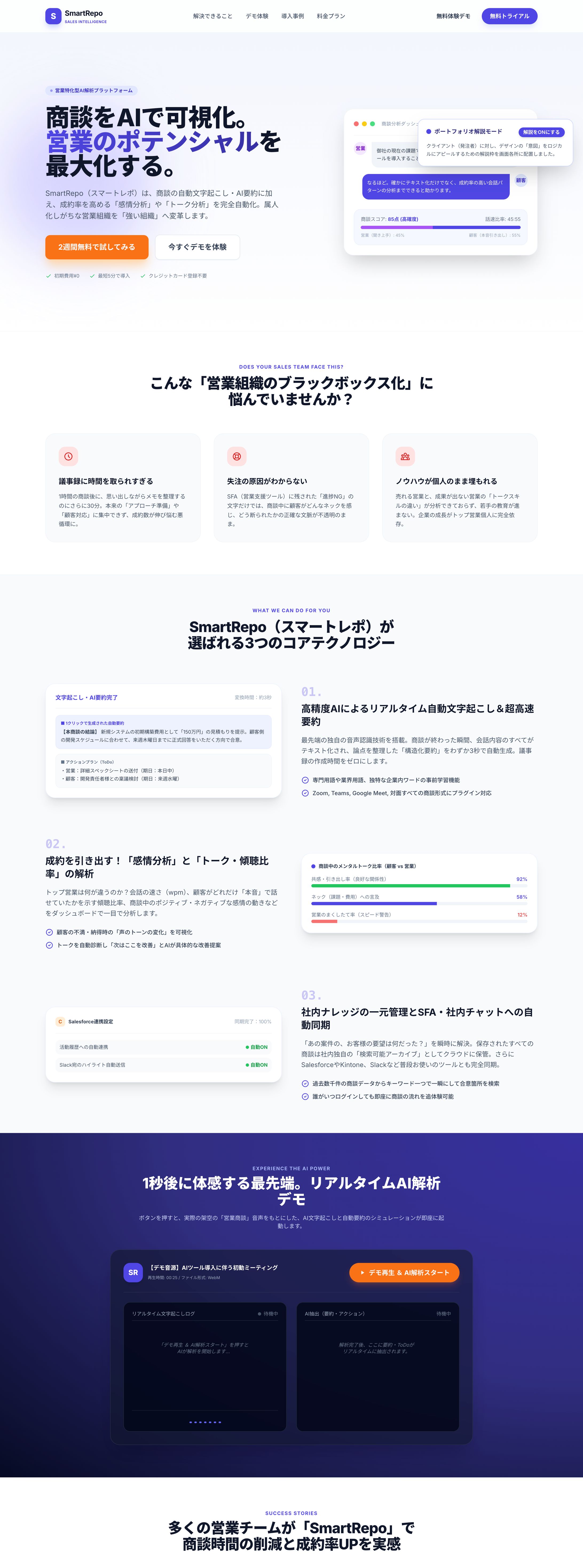 営業AIツールSmartRepoのLP-1