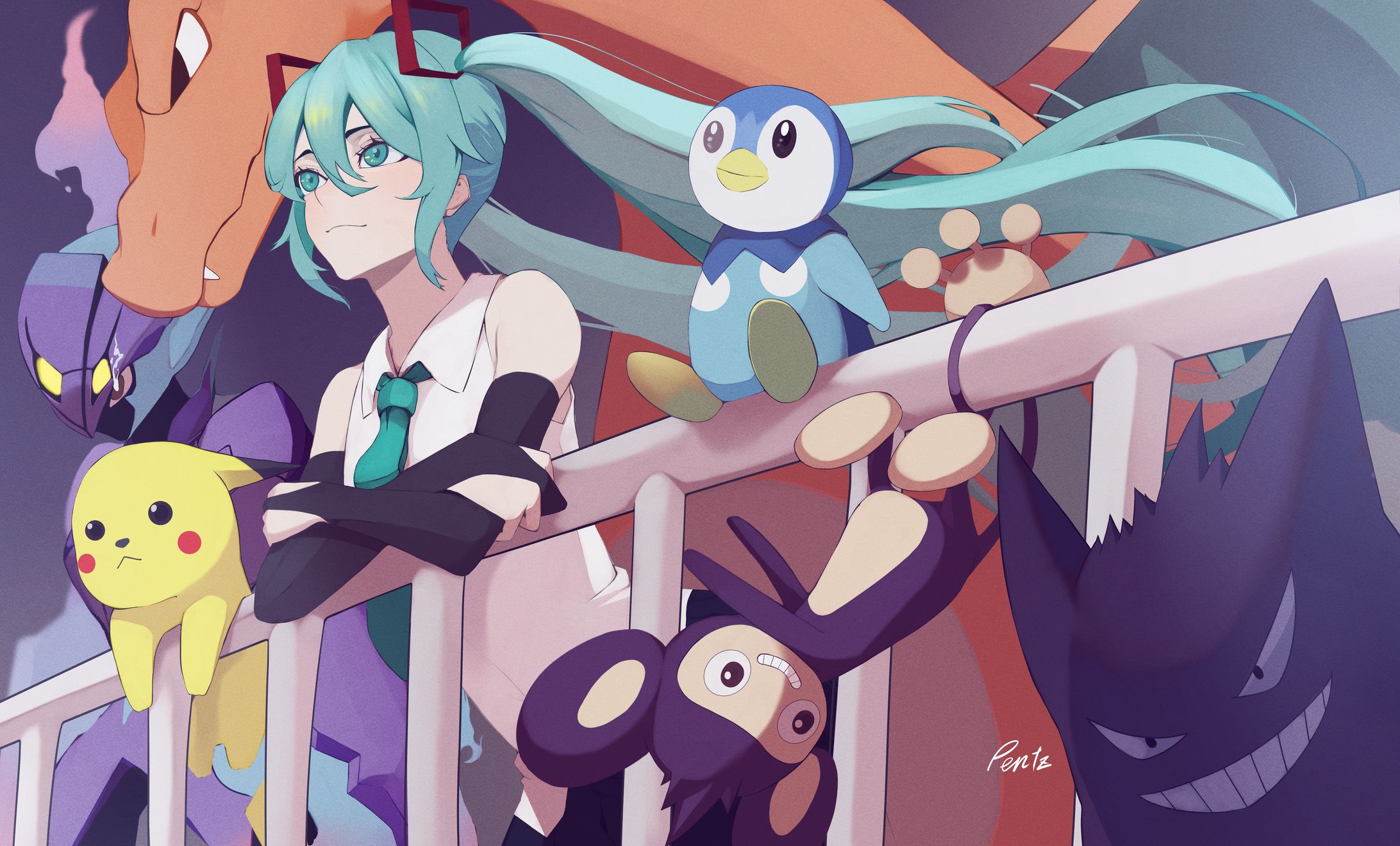 【ご依頼】ポケモンカードプレイマット用イラスト 初音ミク旅パ-1