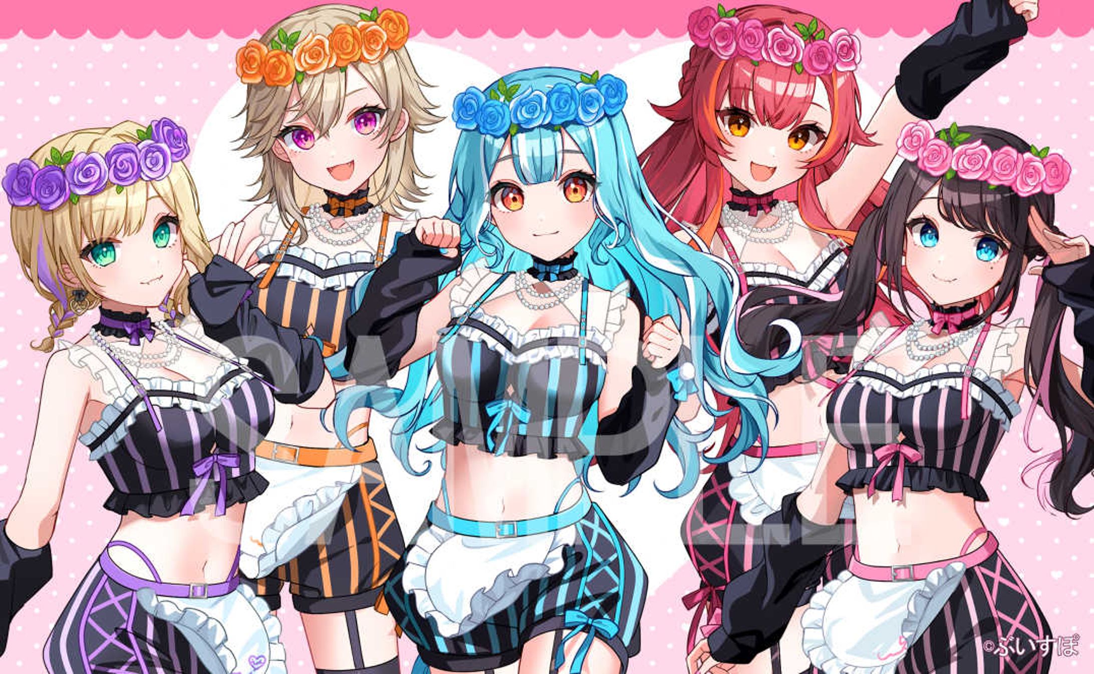 ぶいすぽっ！様「白波らむね様、猫汰つな様、小森めと様、花芽なずな様、胡桃のあ様　cover「ヘビーローテーション」」立ち絵イラスト-1