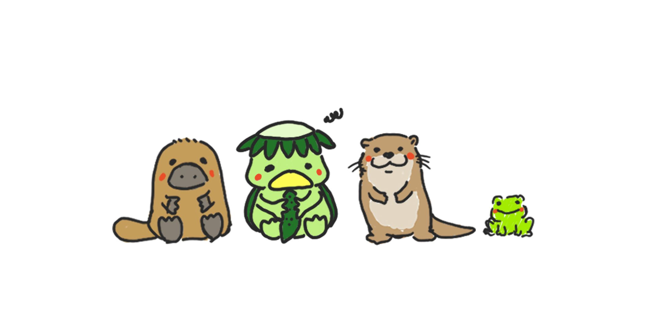 [イラスト]カッパと水辺の仲間たち-1