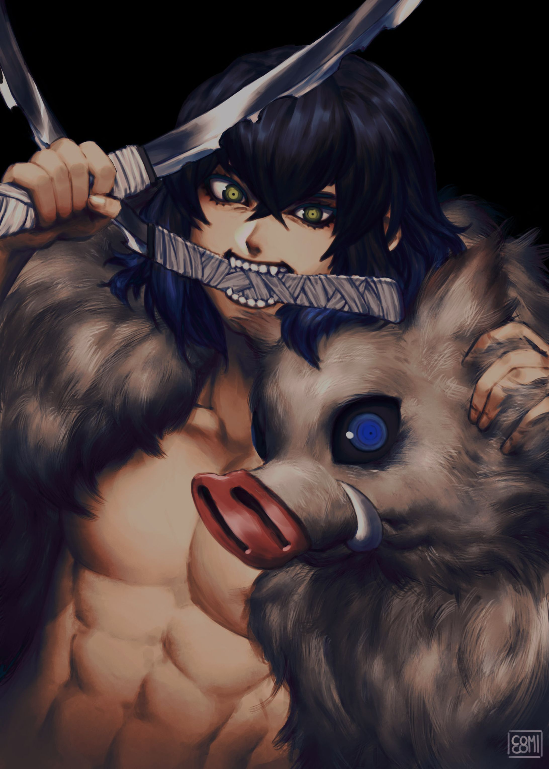 inosuke kimetsu no yaiba fanart-1