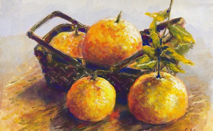 「冬の夏みかん」
アクリルガッシュ　キャンバス　F4

#アクリル画 #アクリルガッシュ #acrylicpainting #acrylicgouache 
#静物画 #夏みかん #果実 #果物 # #絵画 #art #painting #stilllife #stilllifepainting #mandarin #fruit  #fruitpainting