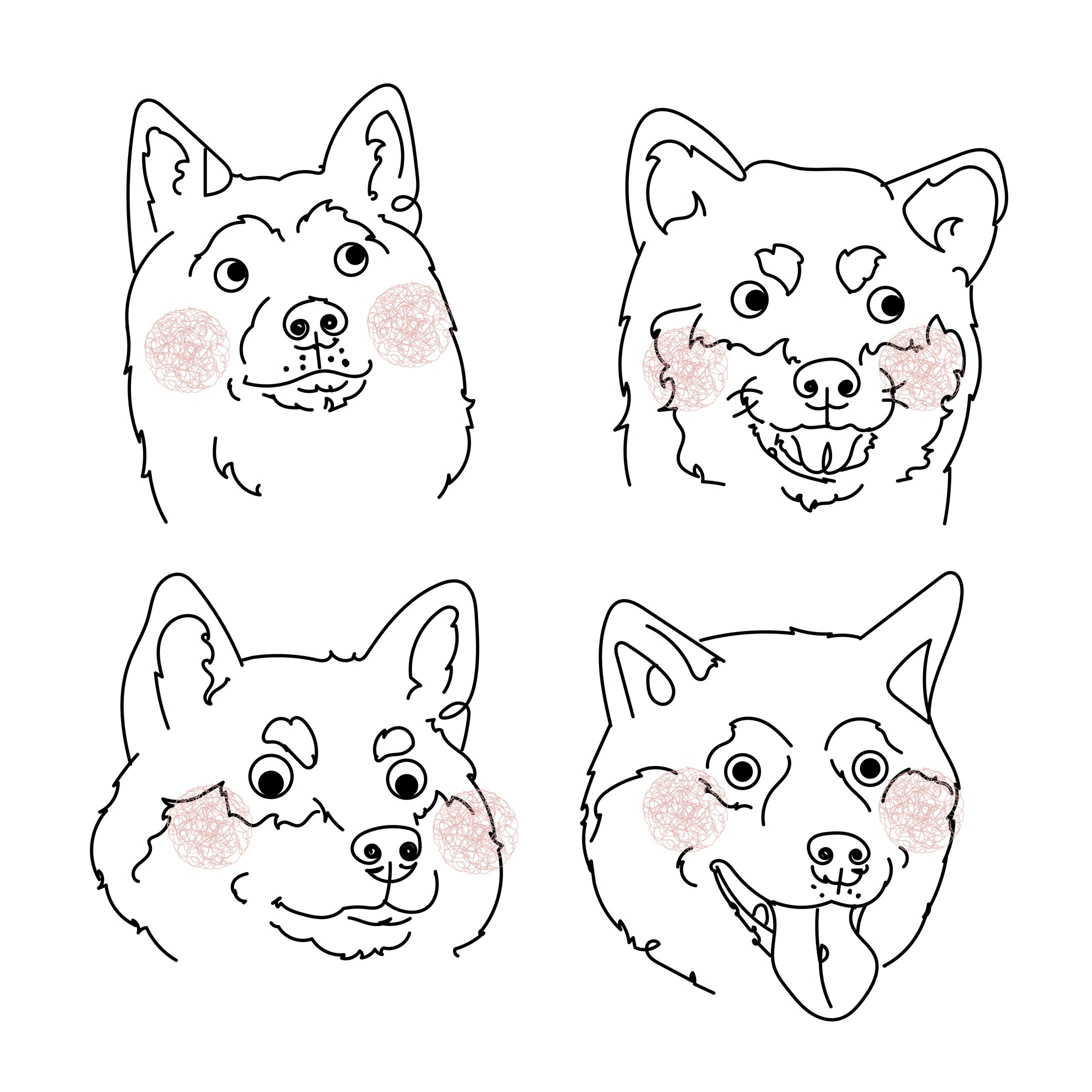 four expressive Shiba inu dog faces-1