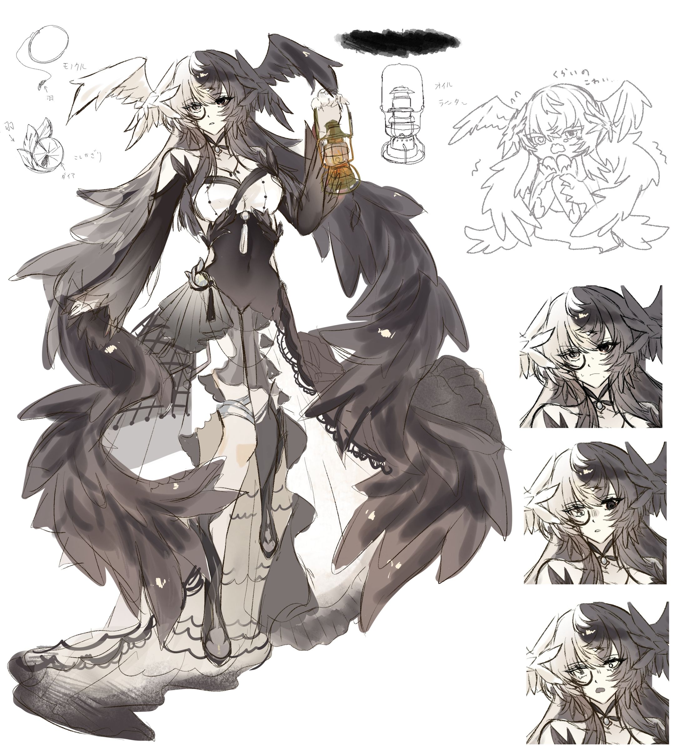 鴉×ランタン モチーフOC(ラフ)-1