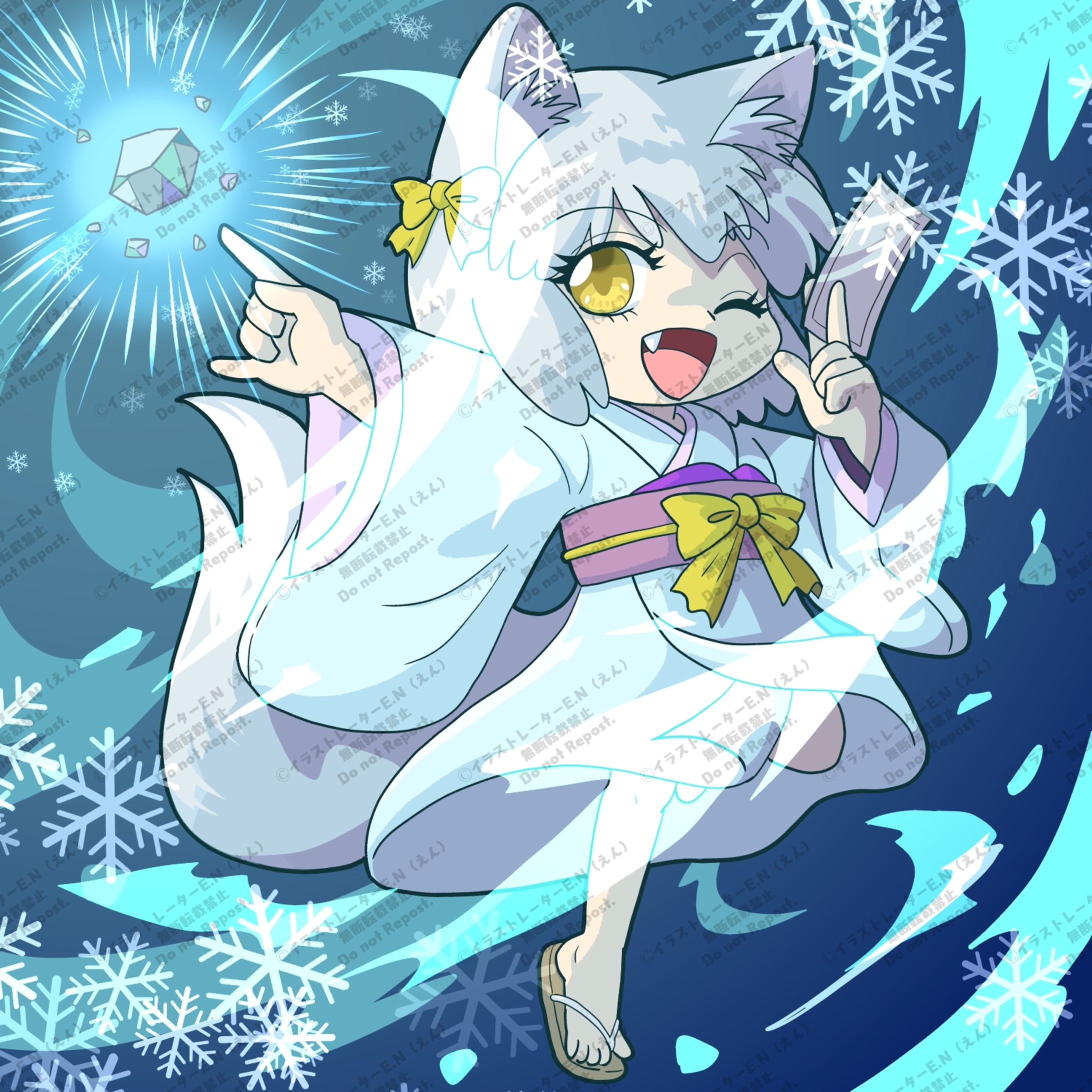 デフォルメイラスト1（X）用雪狐の女の子-1