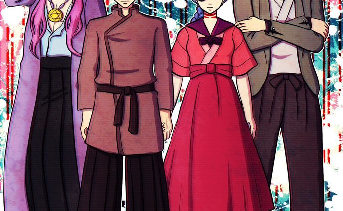 main characters of "curse volley", Mufuji, Nagiku, Ribeni n Jigon⛓ ---------- 『curse volley』というお話に登場するメインキャラ4人です
左から順に、ムフジ、ナギク、リベ二、ジゴンという名前です
ムフジ君は妖艶な見た目ですが男性、ジゴン君はだいぶ年上に見えますがムフジさんと同い年、ナギク君はその一つ下で、やんちゃくれな一面も持ちますが根はクソ真面目、リベニちゃんはナギク君の更に一つ下で若いながらナギク君とは夫婦だったりします ＊
＊
＊

#mugenlogica #illust #illustrations #clipstudiopaint #character #characterart #characterillustration #characterdrawing #owncharacter #originalcharacter #myoriginalcharacter #digitaldrawings #digitalartworks #ipadart #ipaddrawings #イラスト #絵