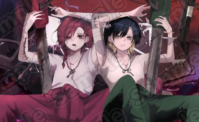 ご依頼品　コロポンマン様＆おくら様　「偽物人間40号 / ¿? feat.flower」歌ってみたイラスト