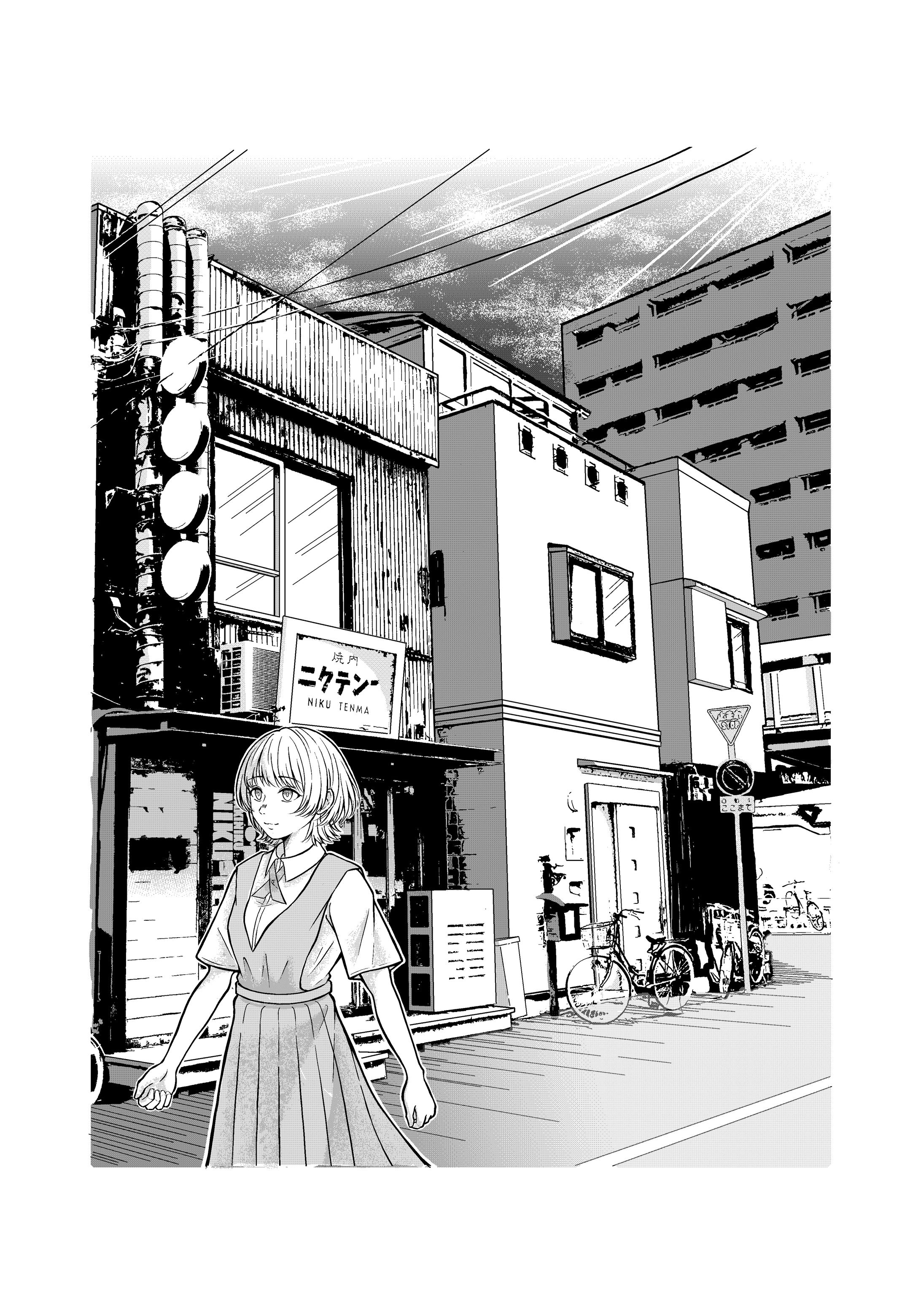 モノクロ 背景とキャラクター-1