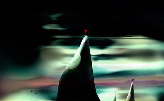 013. ダイナーからの風景﻿
﻿
﻿
﻿
﻿
風が吹くたびに"ワサワサ”と金色の草が揺れていた。﻿
﻿
食事を済ませておこうと、﻿
ターミナルから少し離れた静かな場所にあるダイナーに入った。﻿
﻿
好物の"パーヤイヤン"でも良かったのだが、﻿
ハート園の名物"レッドハートパイ"を食べる事にした。﻿
﻿
そうそう、なんでも、最近は "ジパニ料理"が人気なのだそうだ。ハート園は"Demachiyanagi"に繋がっている。﻿
﻿
ハート園から星降る街9丁目行きの﻿
電車に揺られて寝過ごすと"Demachiyanagi"まで行くことが出来るそうなのだ。﻿
﻿
大きな窓の席に座って待っていると、﻿
突如"にわか闇"が広がった。﻿
ターミナル近くの金色の草原と違って、﻿
窓から覗く風景は空高くまでそびえる崖山。﻿
﻿
"にわか闇"が目前の崖山の頂上のハートをより輝かせる。﻿
﻿
そう、あれは"最古のハート"。﻿
﻿
食事を済ませたら、"最古のハート"を観に行こう。﻿
﻿
I wish it would come faster～. by jamiko﻿
﻿
﻿
﻿
#heart #art #風景﻿
#emergingartist #paintingoftheday #loveart﻿
#アートワーク #photoshopcc ﻿
#空想画 #空想旅行 #心の風景 #反魂秩序﻿
#chiiukokoneka